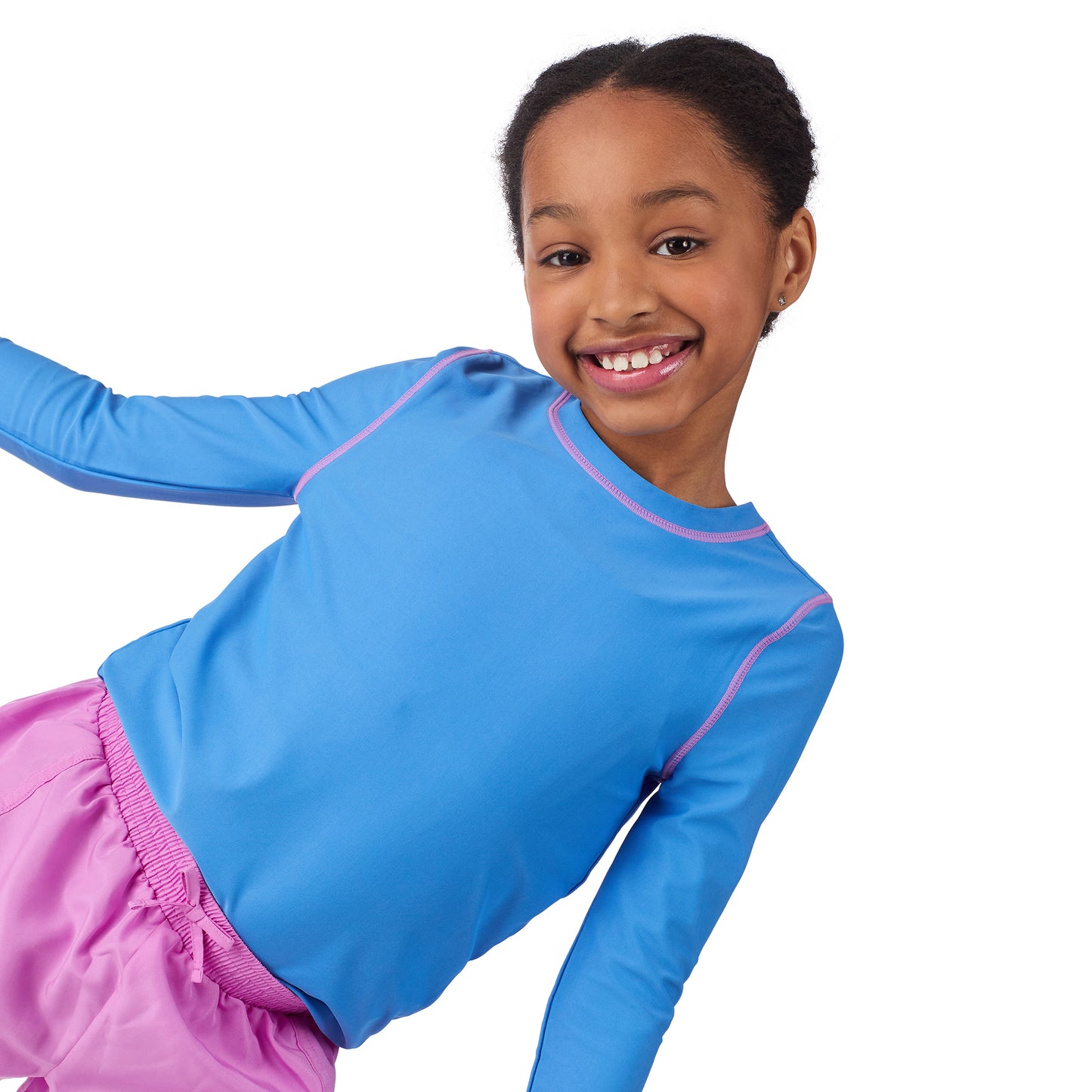 Purple Crush;@A girl wearing 4 Piece Swim Set with Rashguard in Purple Crush