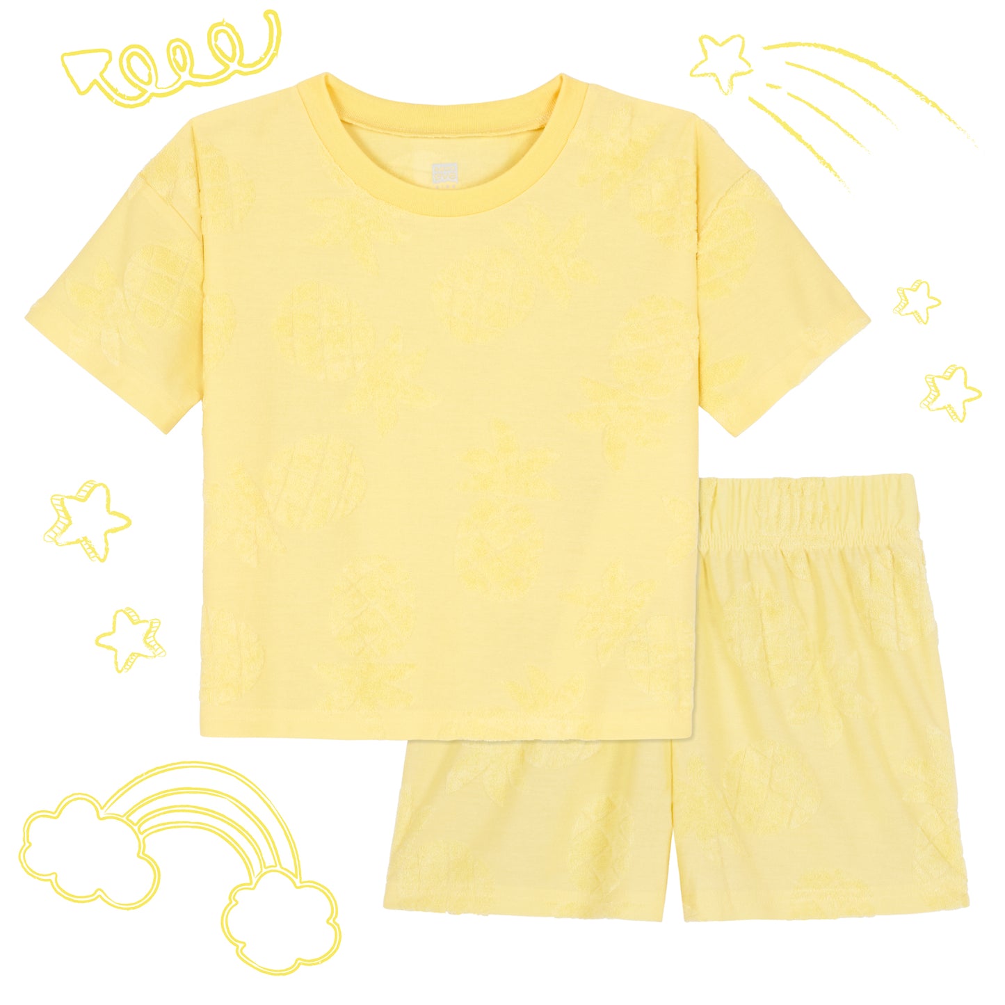 Mellow Yellow Pineapple;@A Girls' Terry Short Set in Mellow Yellow Pineapple
