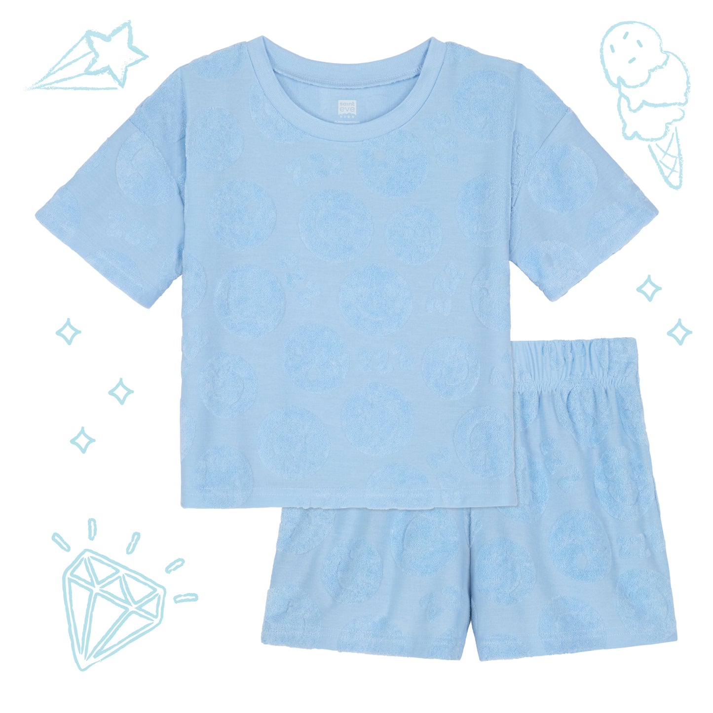 Blue Sleepy Smiles;@A Girls' Terry Short Set in Blue Sleepy Smiles