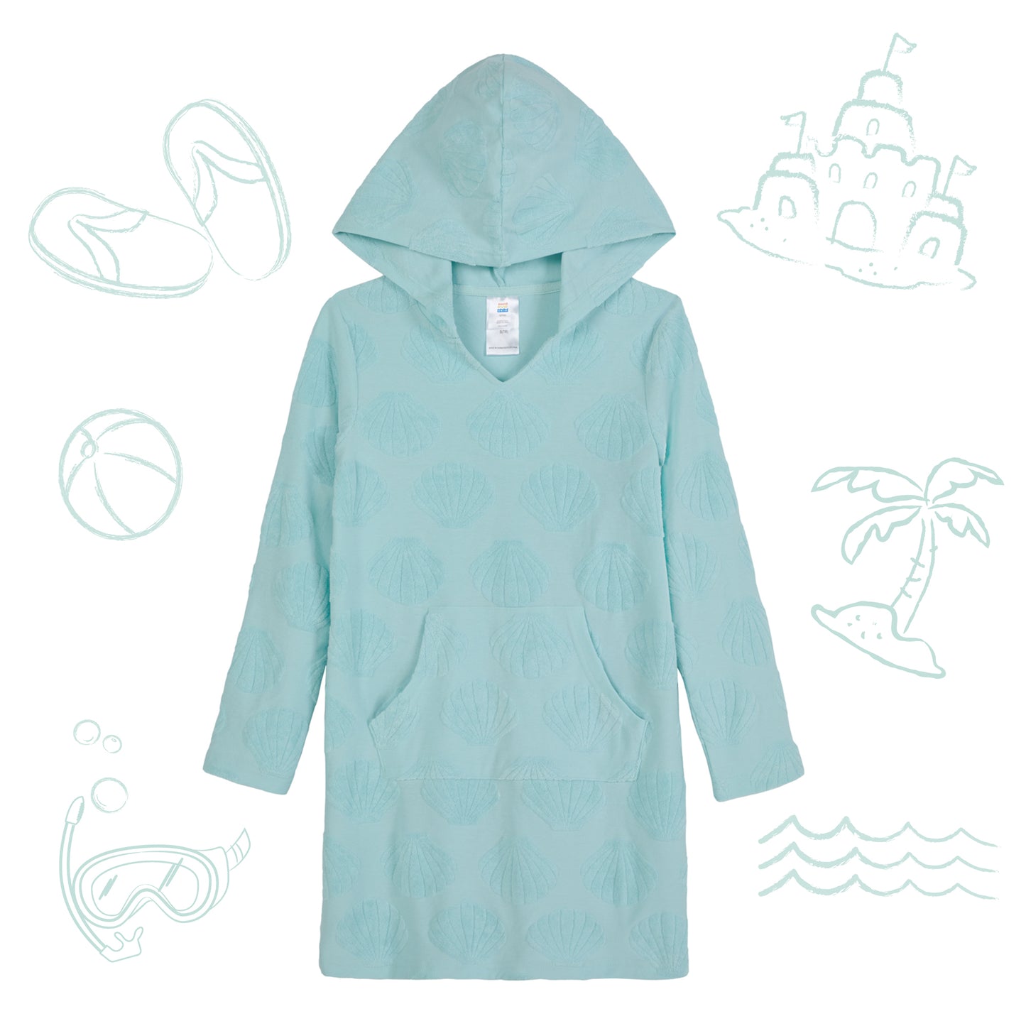 Seashell Splash Aqua;@A Hooded Terry Cover Up Dress in Seashell Splash Aqua
