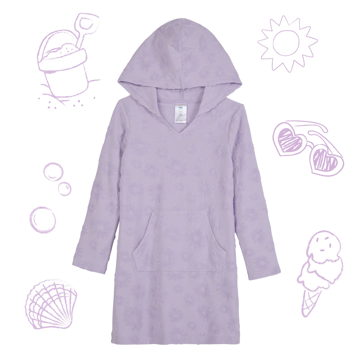 Beach Blossom Lavender;@A Hooded Terry Cover Up Dress in Beach Blossom Lavender