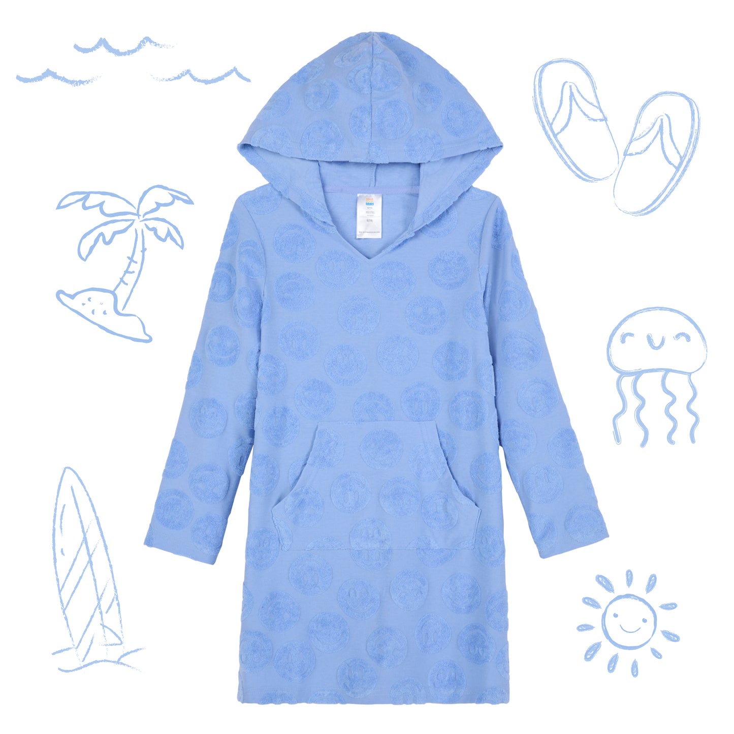 Seaside Smiles Blue;@A Hooded Terry Cover Up Dress in Seaside Smiles Blue