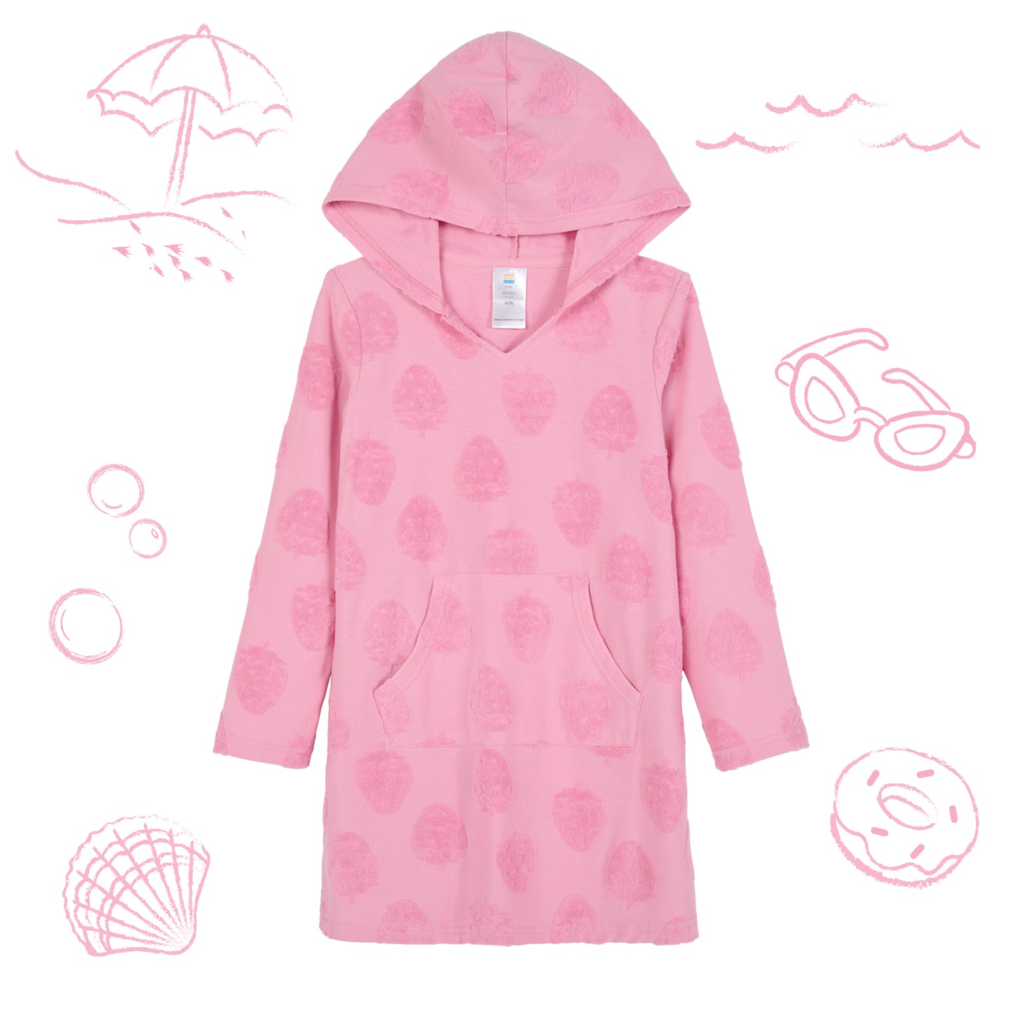 Strawberry Fields Pink;@A Hooded Terry Cover Up Dress in Strawberry Fields Pink