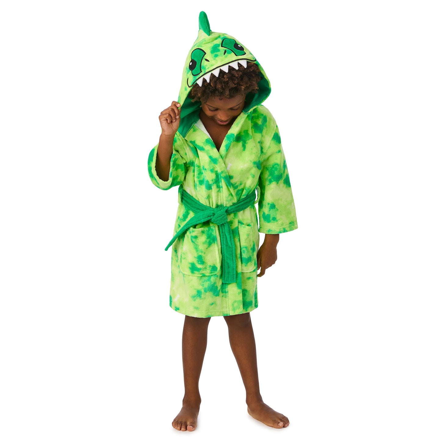 Dinosaur;@A boy wearing 3D Character Hood Cotton Terry Cover Up