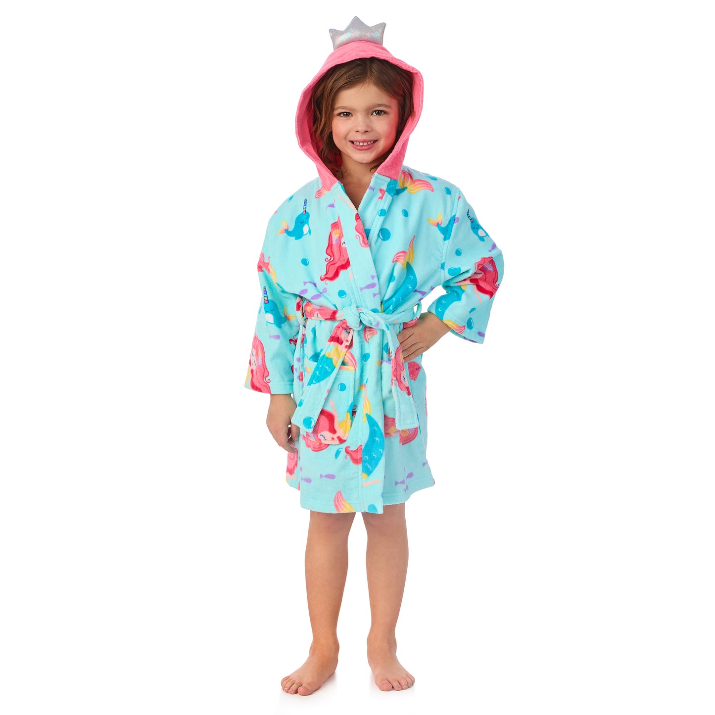 Mermaid;@A girl wearing 3D Character Hood Cotton Terry Cover Up