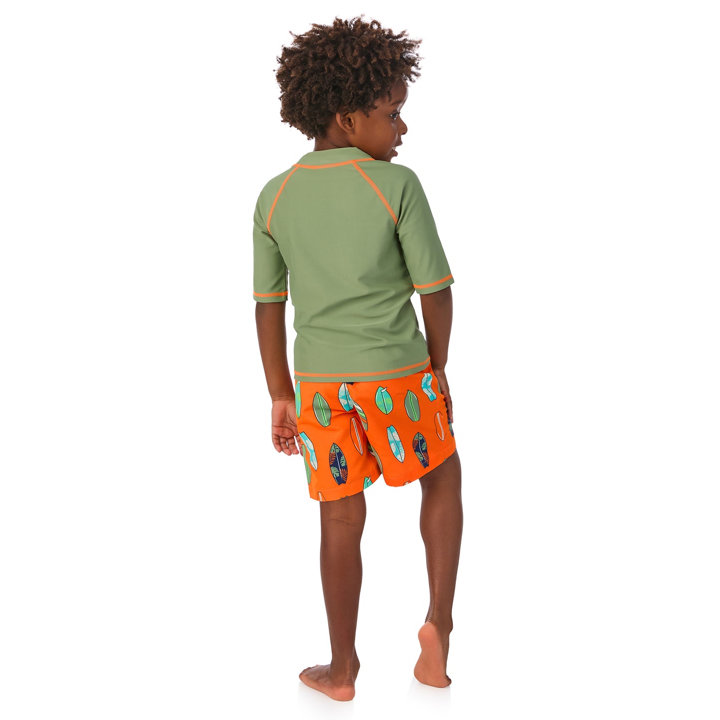 Costal Chameleon Tangerine;@ A boy wearing Short Sleeve Rashguard Set
