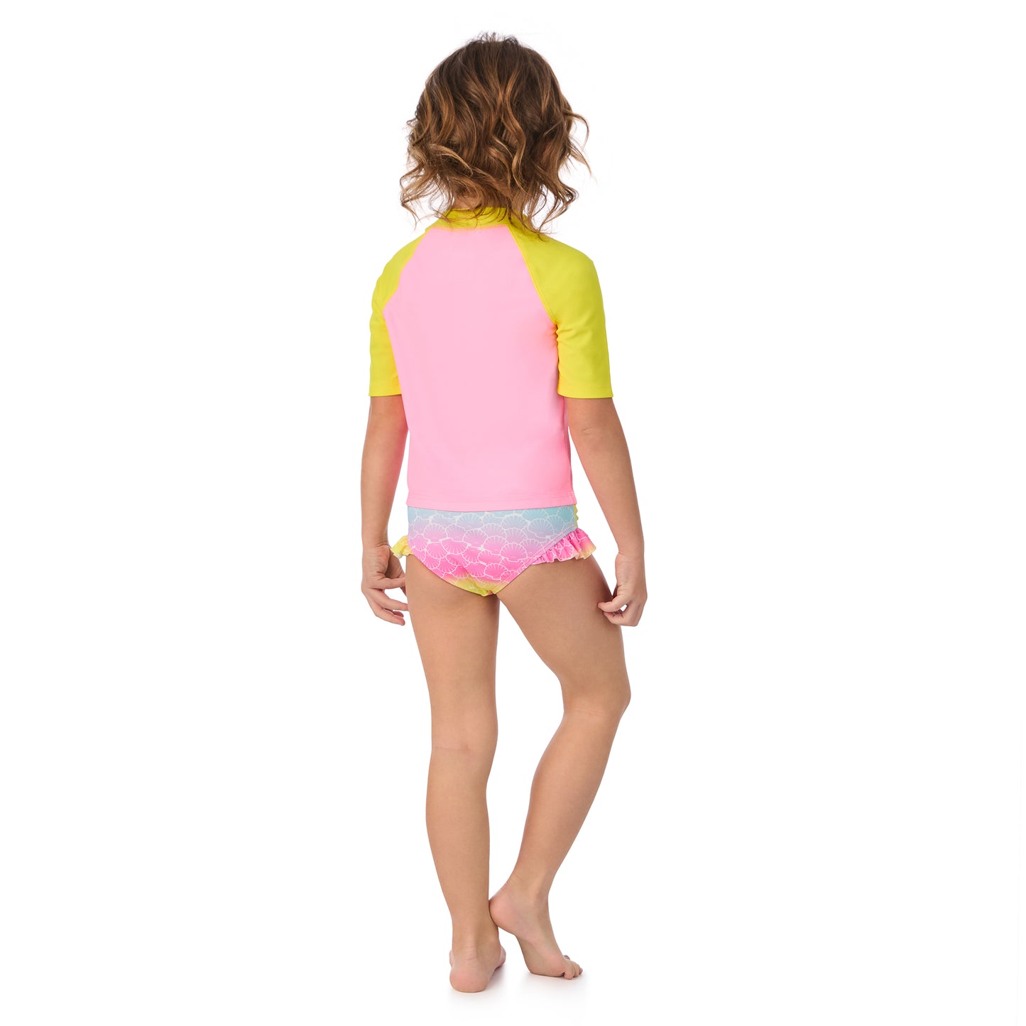 Pastel Pink Sea Pals;@ A girl wearing Short Sleeve Rashguard Set
