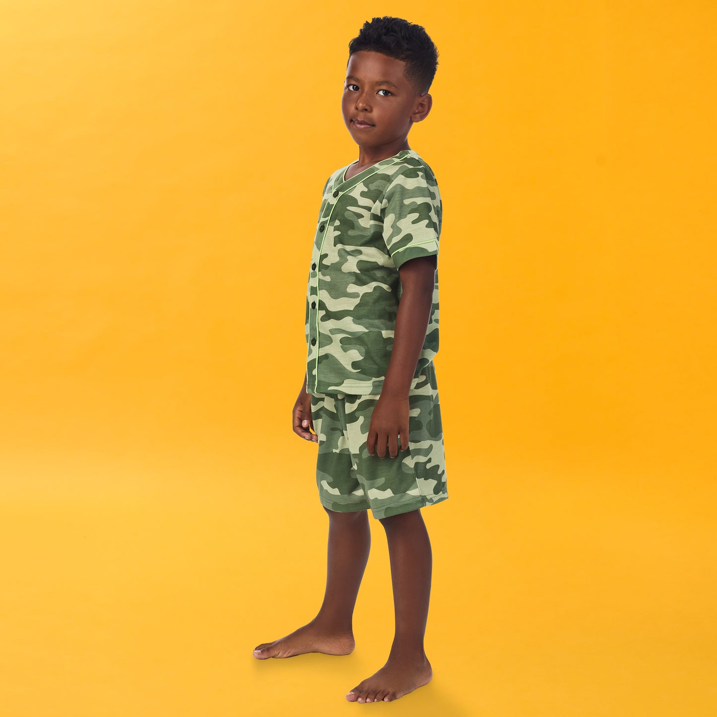 Camo; @A boy wearing Sport Jersey Short Pj Set in camo print