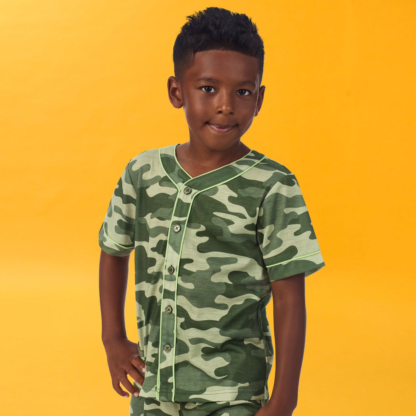 Camo; @A boy wearing Sport Jersey Short Pj Set in camo print