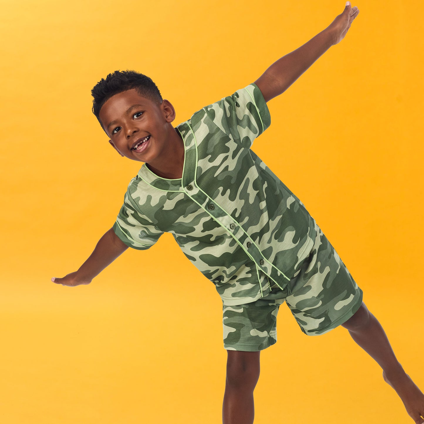 Camo; @A boy wearing Sport Jersey Short Pj Set in camo print