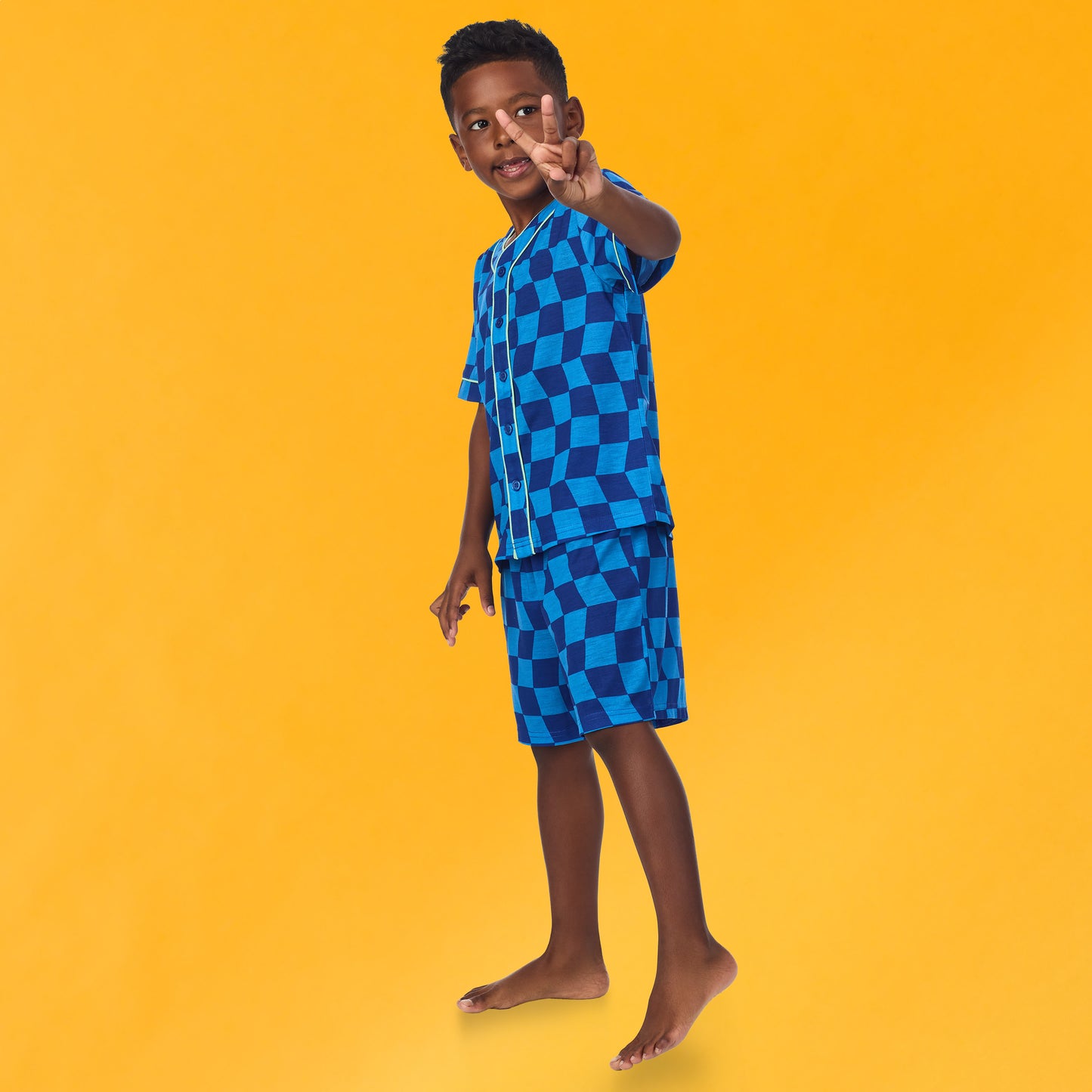 Wavy Check; @A boy wearing Sport Jersey Short Pj Set with wavy check print
