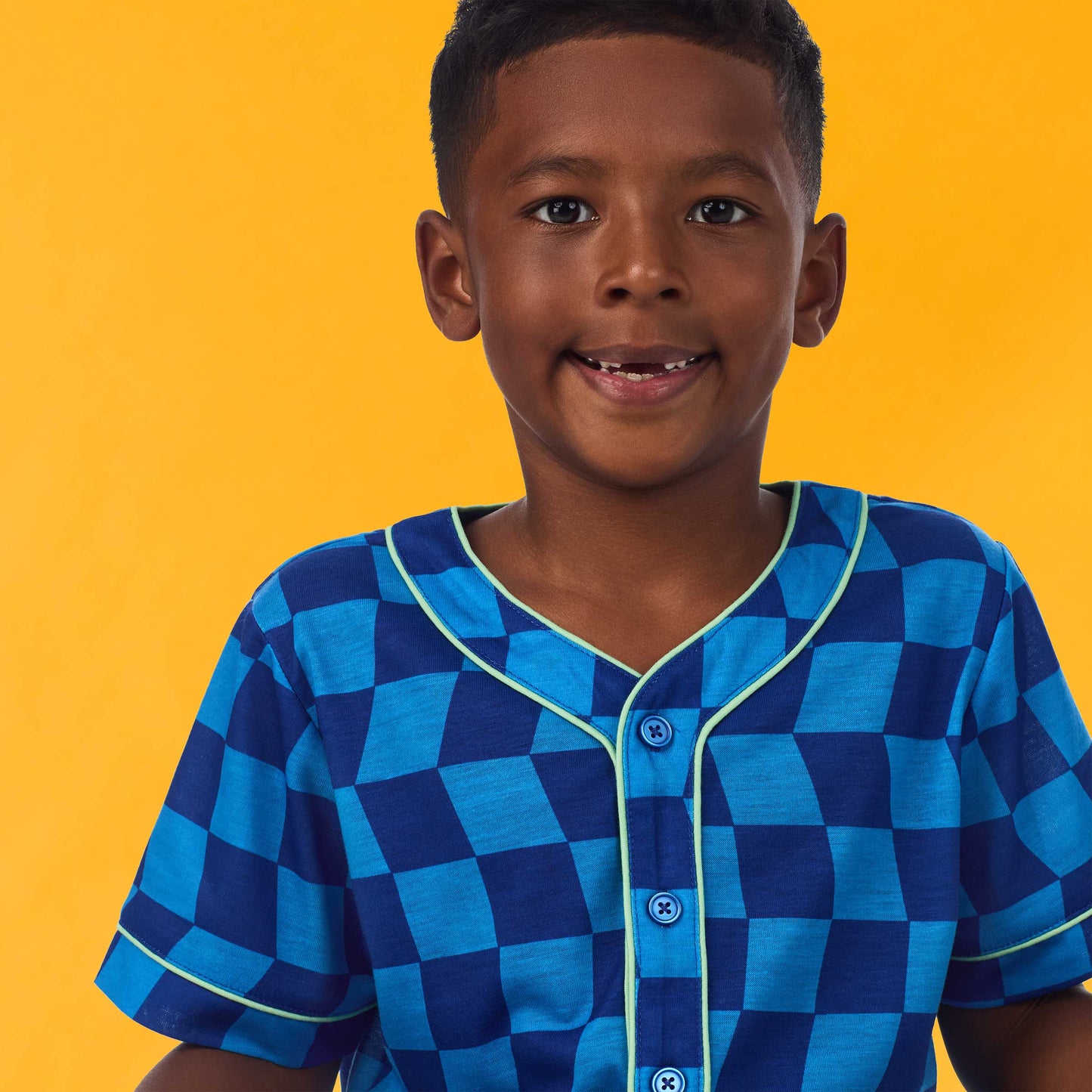 Wavy Check; @A boy wearing Sport Jersey Short Pj Set with wavy check print