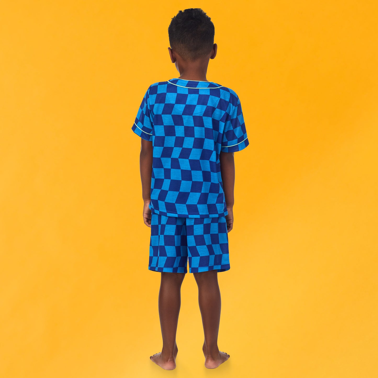 Wavy Check; @A boy wearing Sport Jersey Short Pj Set with wavy check print