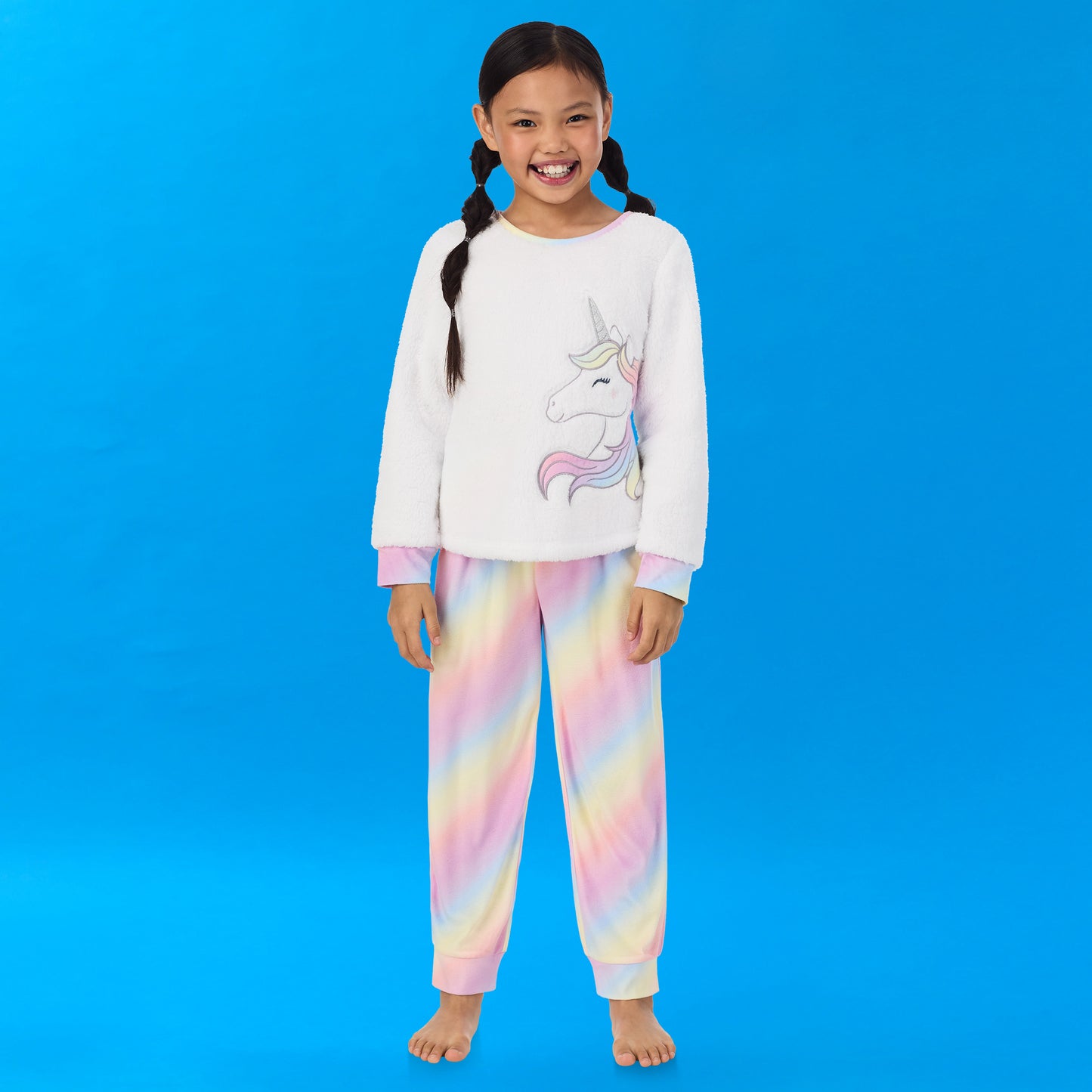 Unicorn;A girl wearing Soft Fleece Animal Pj Set