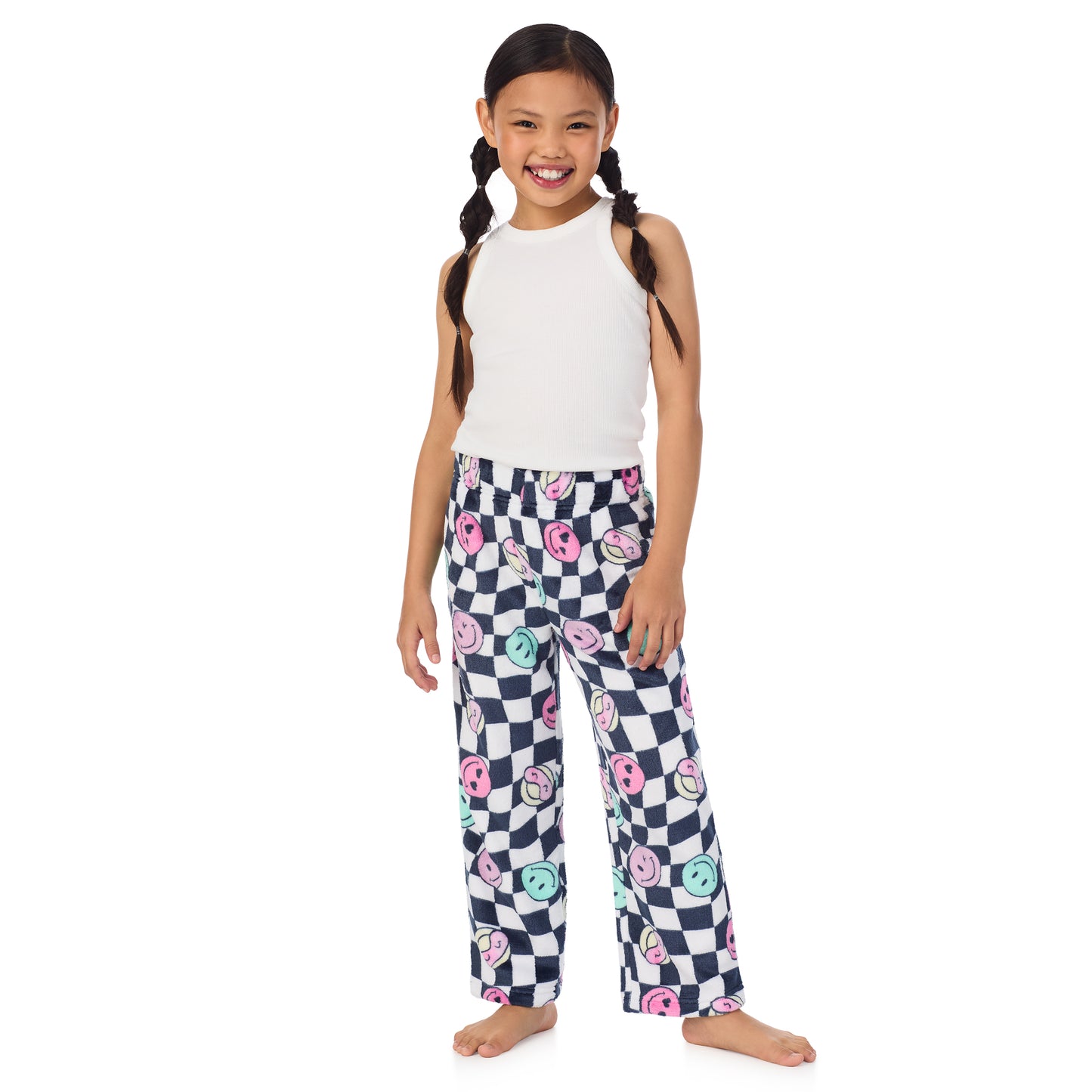 Pink Smiley; @2 Pack Fuzzy Pj Pants With Eye Mask in pink smiley print