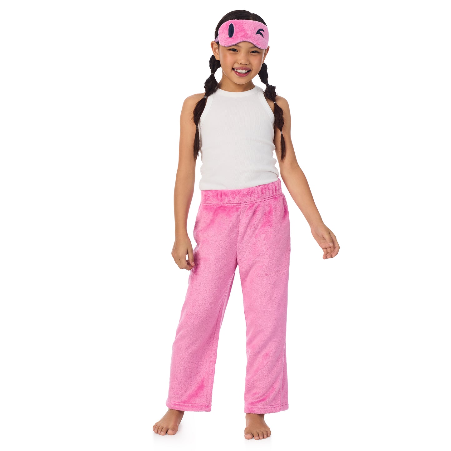 Pink Smiley; @2 Pack Fuzzy Pj Pants With Eye Mask in pink smiley print