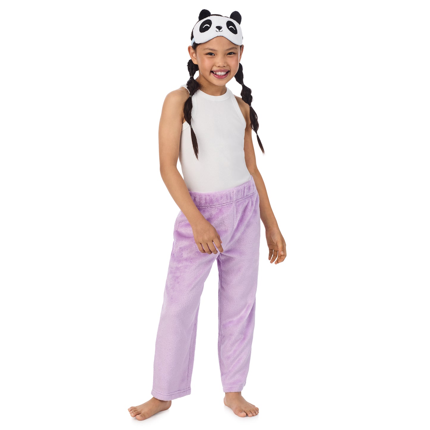 Purple Panda;@A girl wearing 2 Pack Fuzzy Pj Pants With Eye Mask