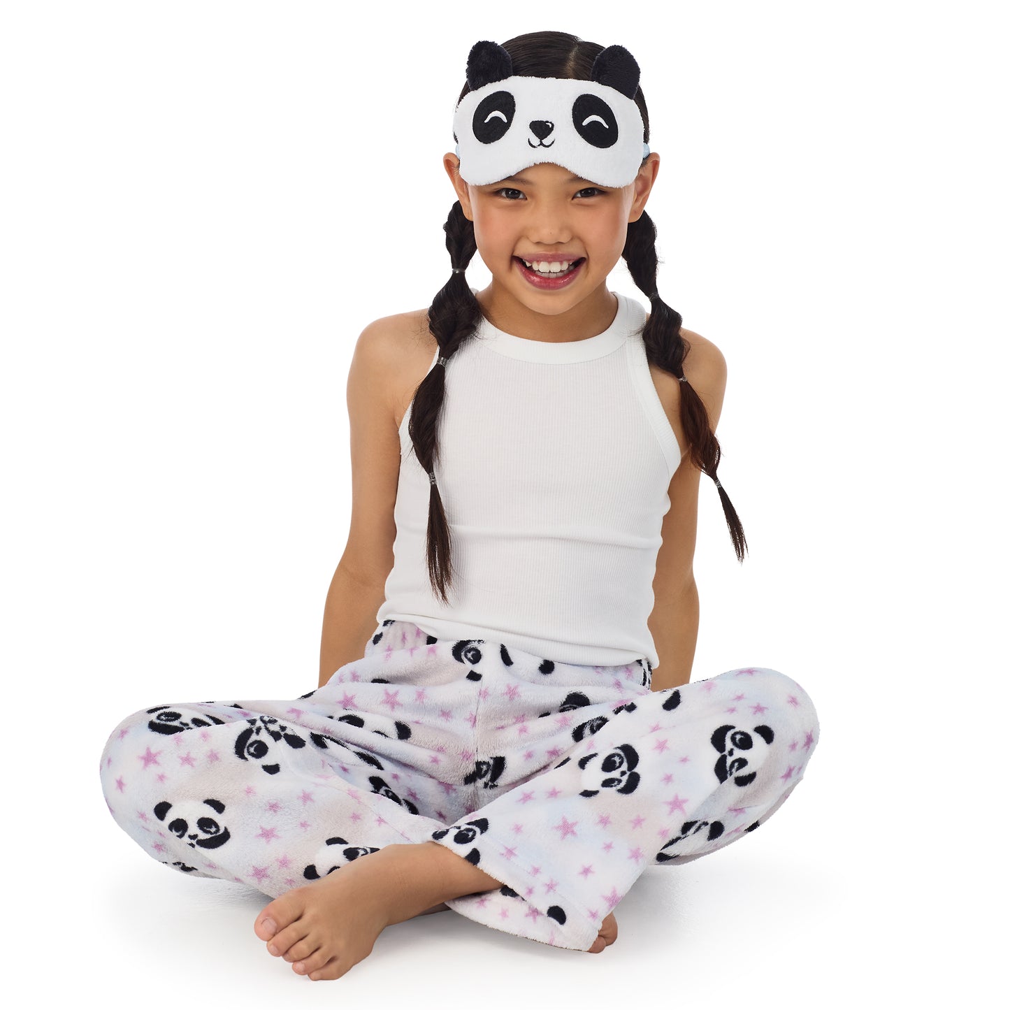 Purple Panda;@A girl wearing 2 Pack Fuzzy Pj Pants With Eye Mask