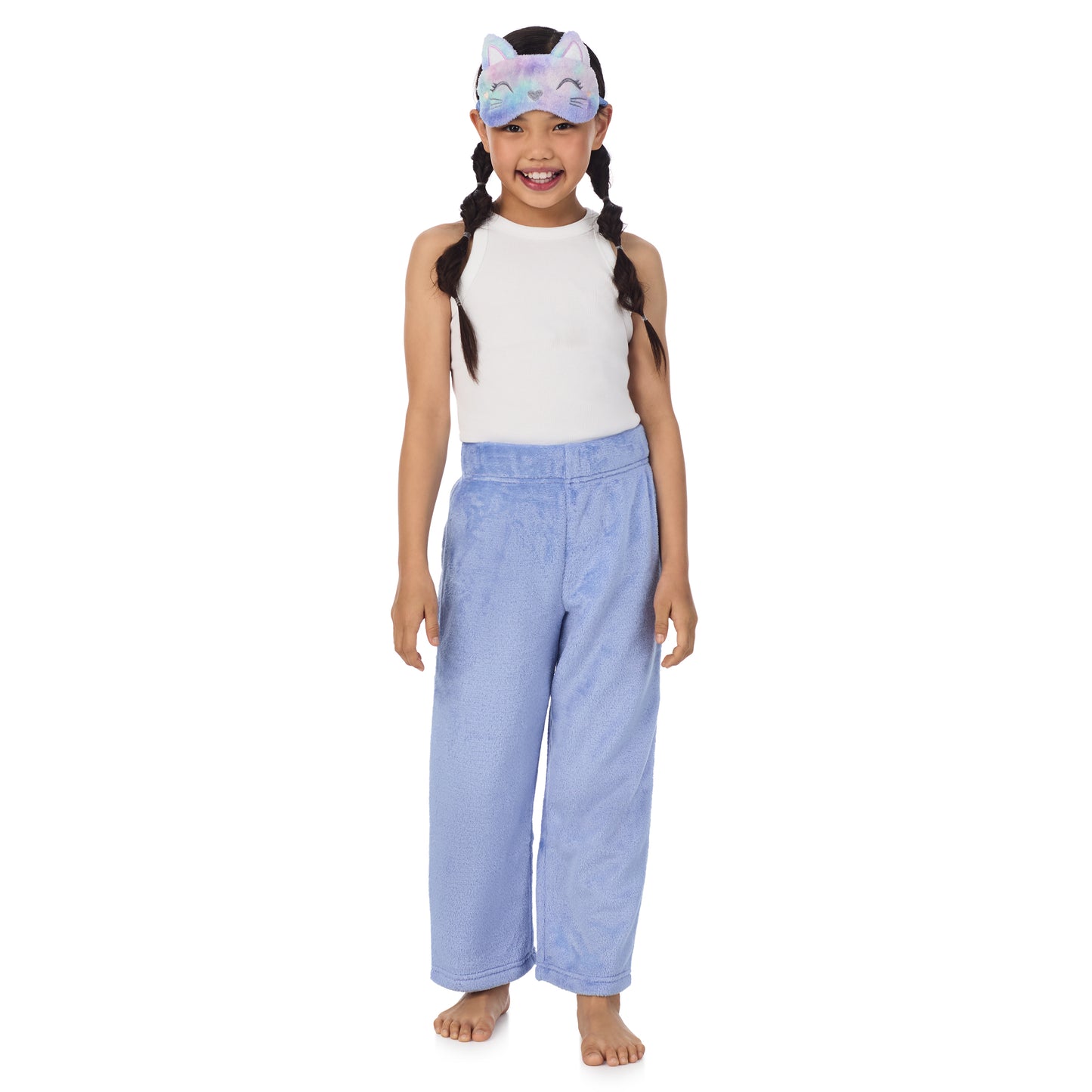 Blue Cat;@A girl wearing 2 Pack Fuzzy Pj Pants With Eye Mask