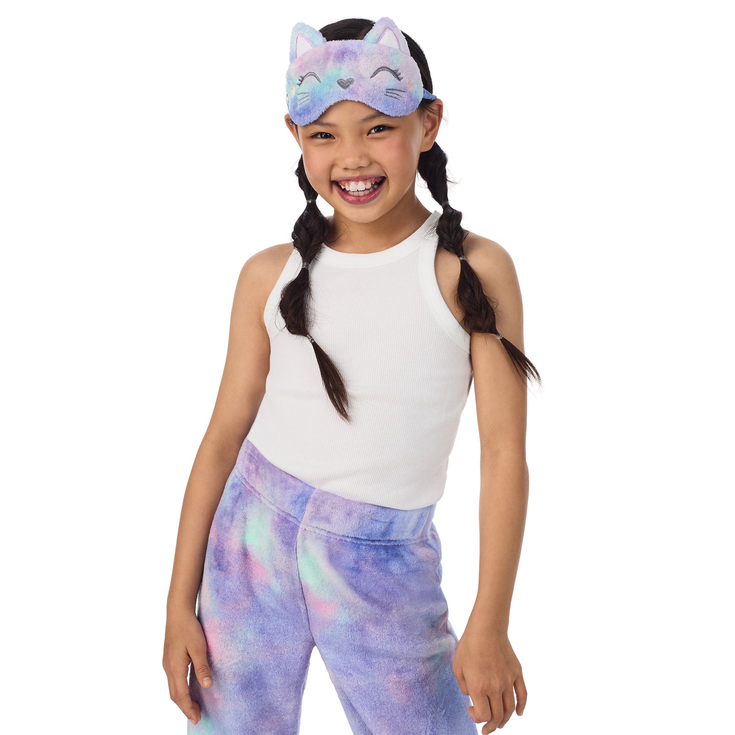 Blue Cat;@A girl wearing 2 Pack Fuzzy Pj Pants With Eye Mask