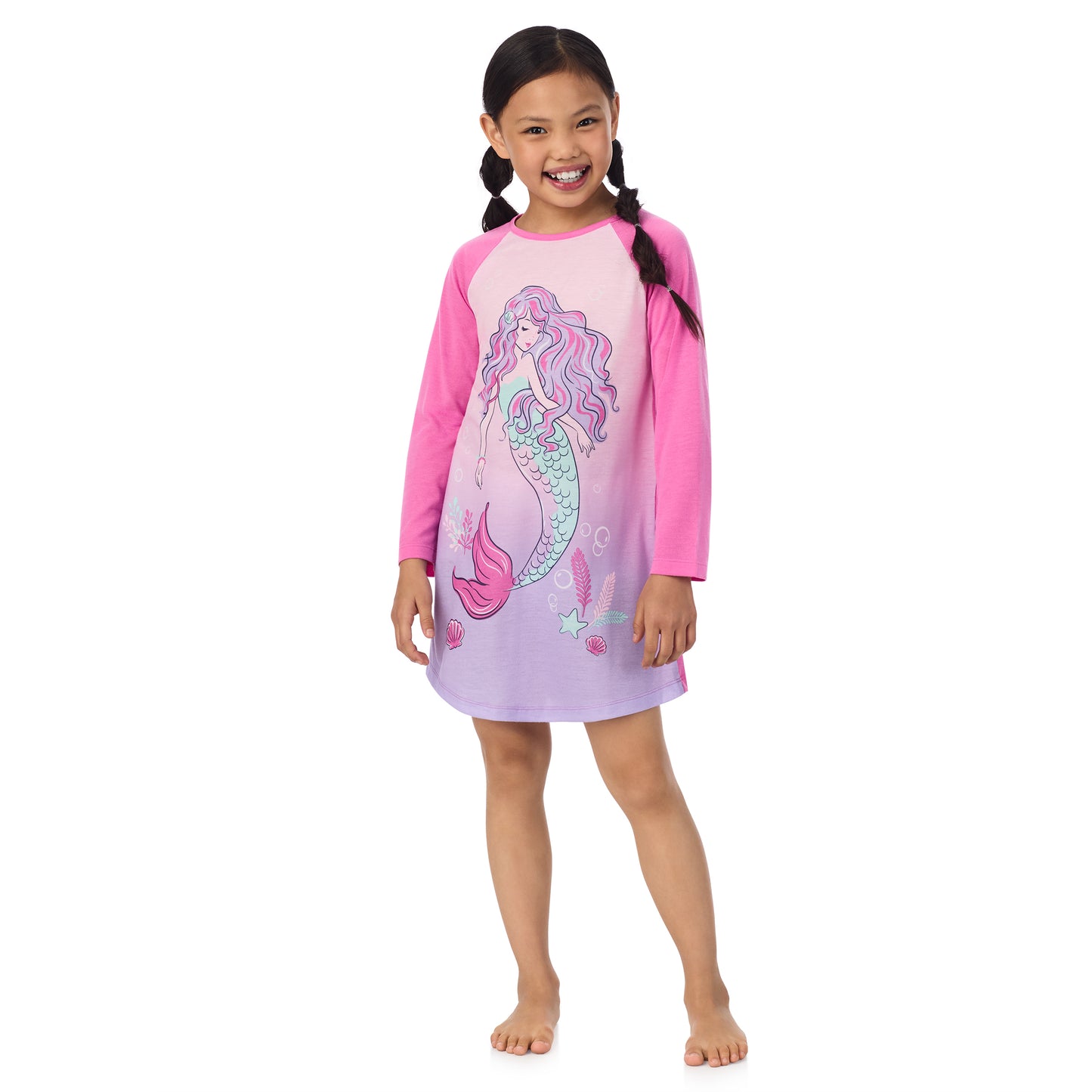 Mermaid;@A girl wearing 2 Pack Long Sleeve Nightgowns