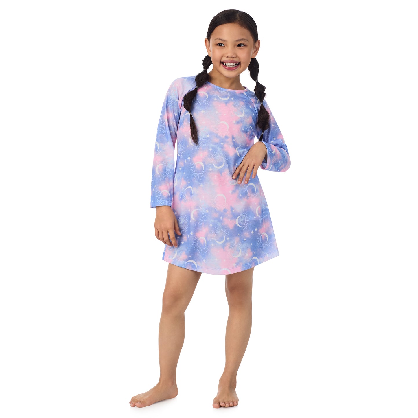 Leopard Celestial;@A girl wearing 2 Pack Long Sleeve Nightgowns