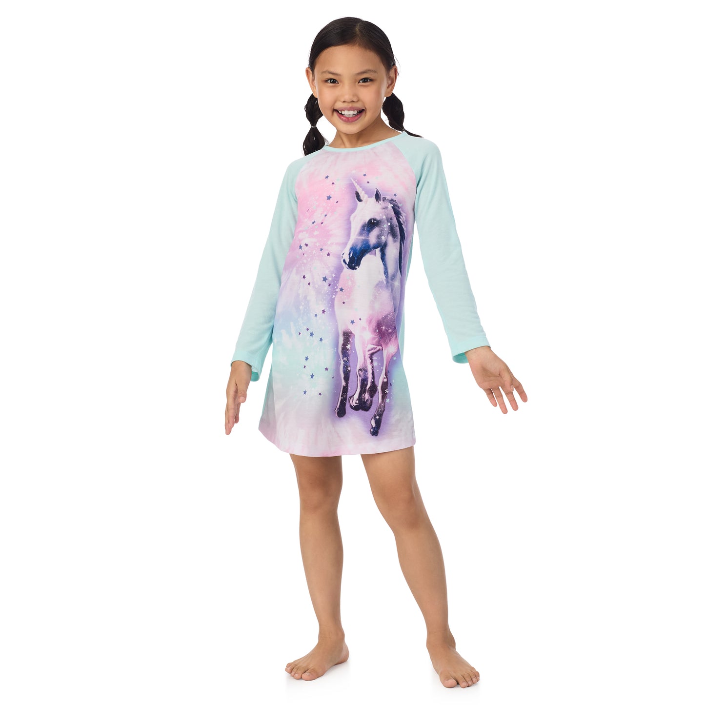 Unicorn;@A girl wearing 2 Pack Long Sleeve Nightgowns