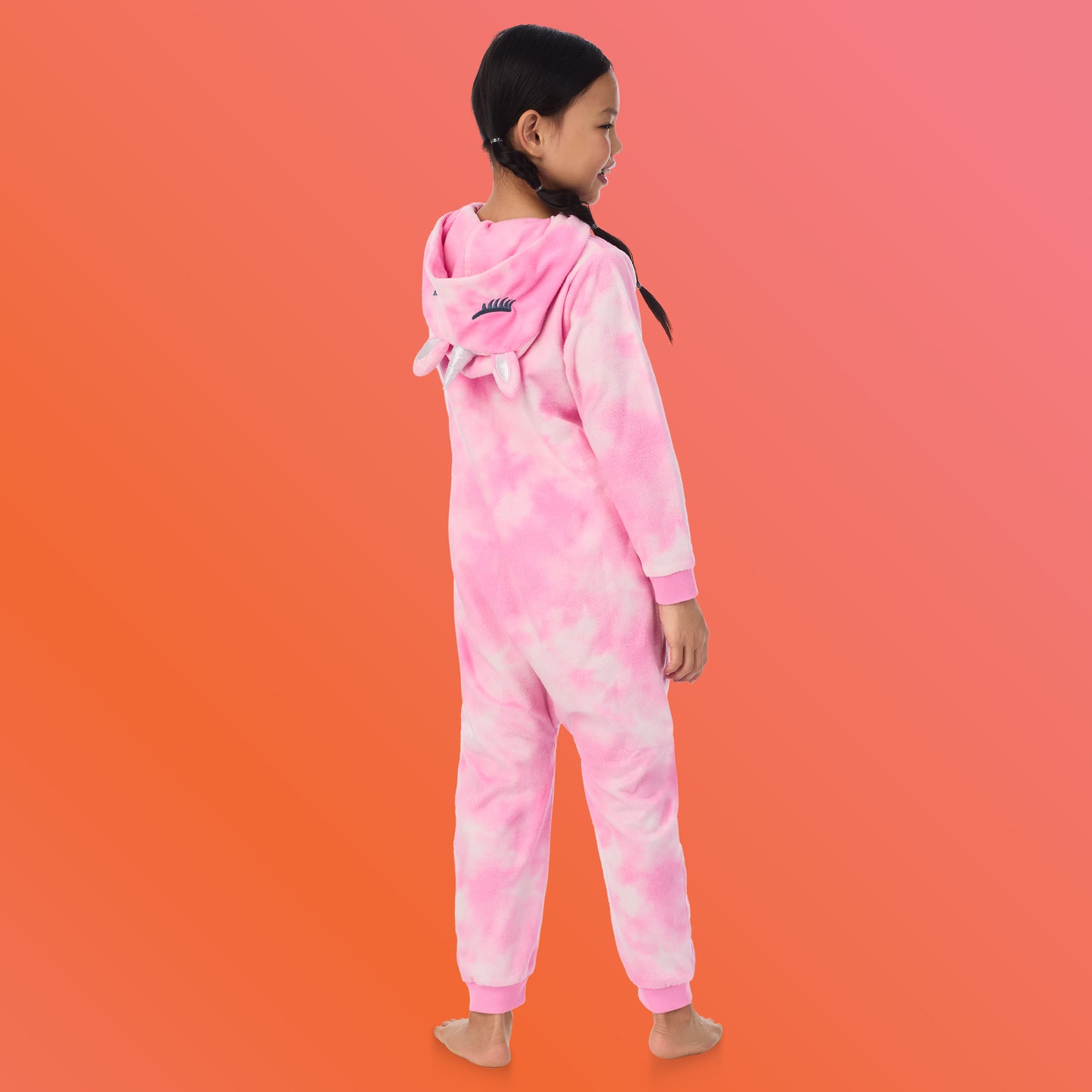 Unicorn;@A girl wearing Fleece Hooded Animal Onesie