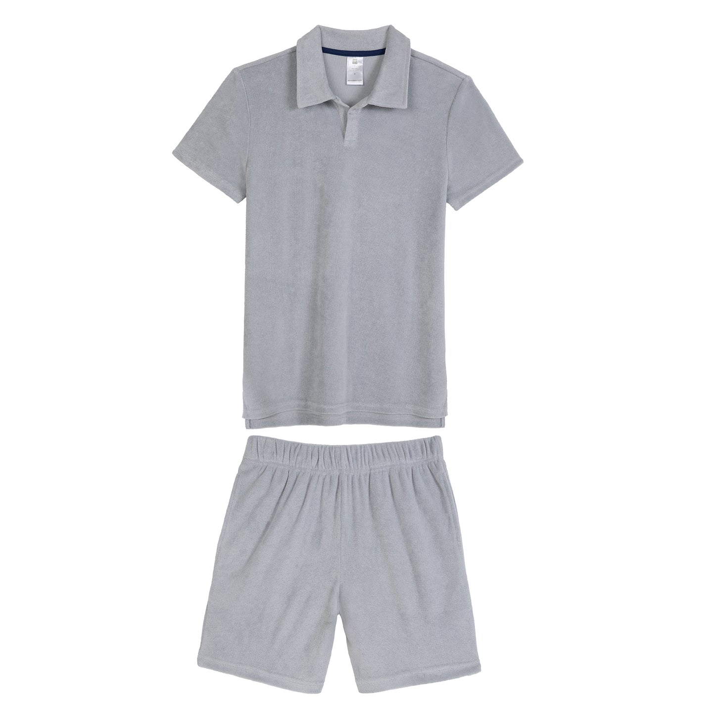 Stone Harbor Grey;@A Men's Terry Polo Short Set in Stone Harbor Grey