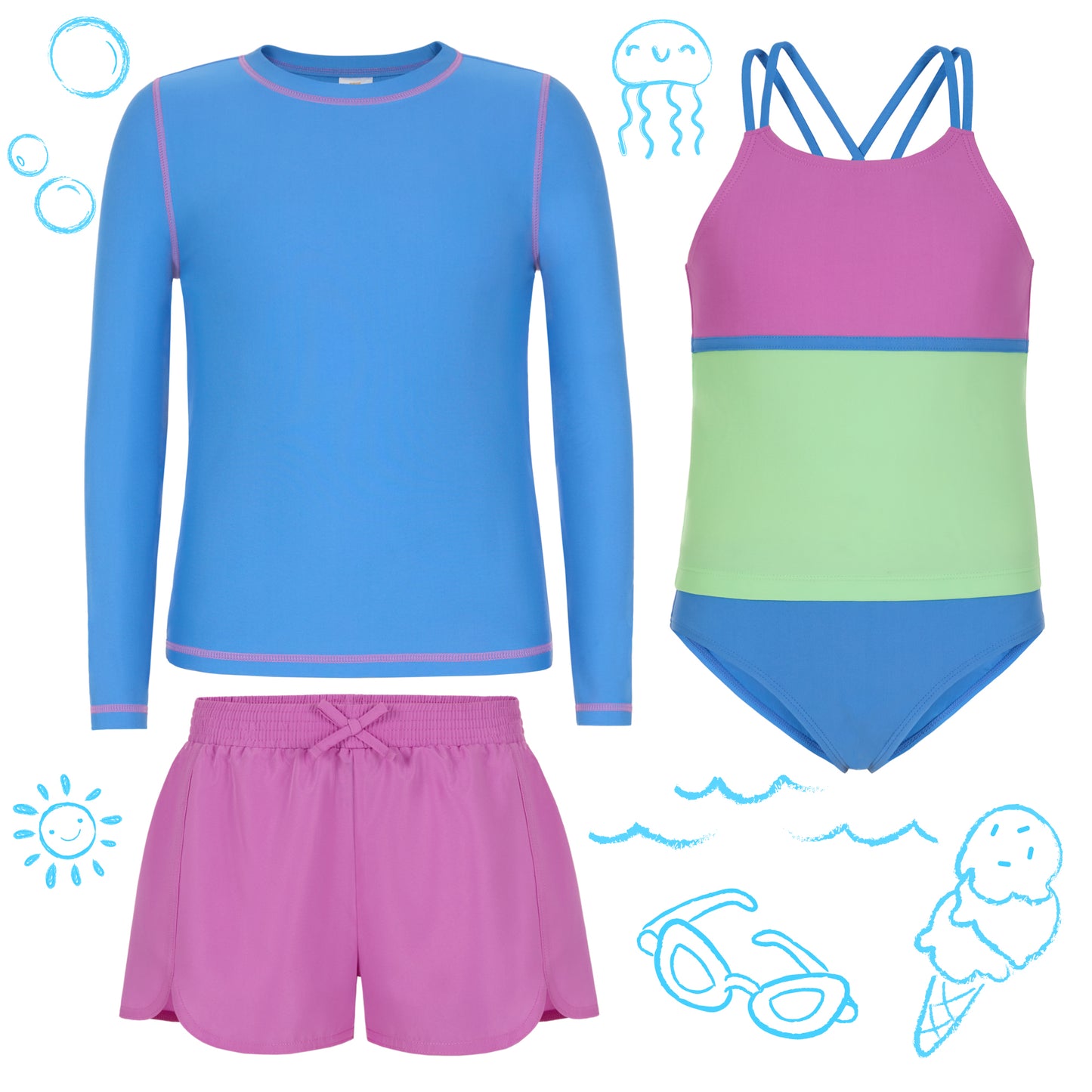 Purple Crush;@A 4 Piece Swim Set with Rashguard in Purple Crush