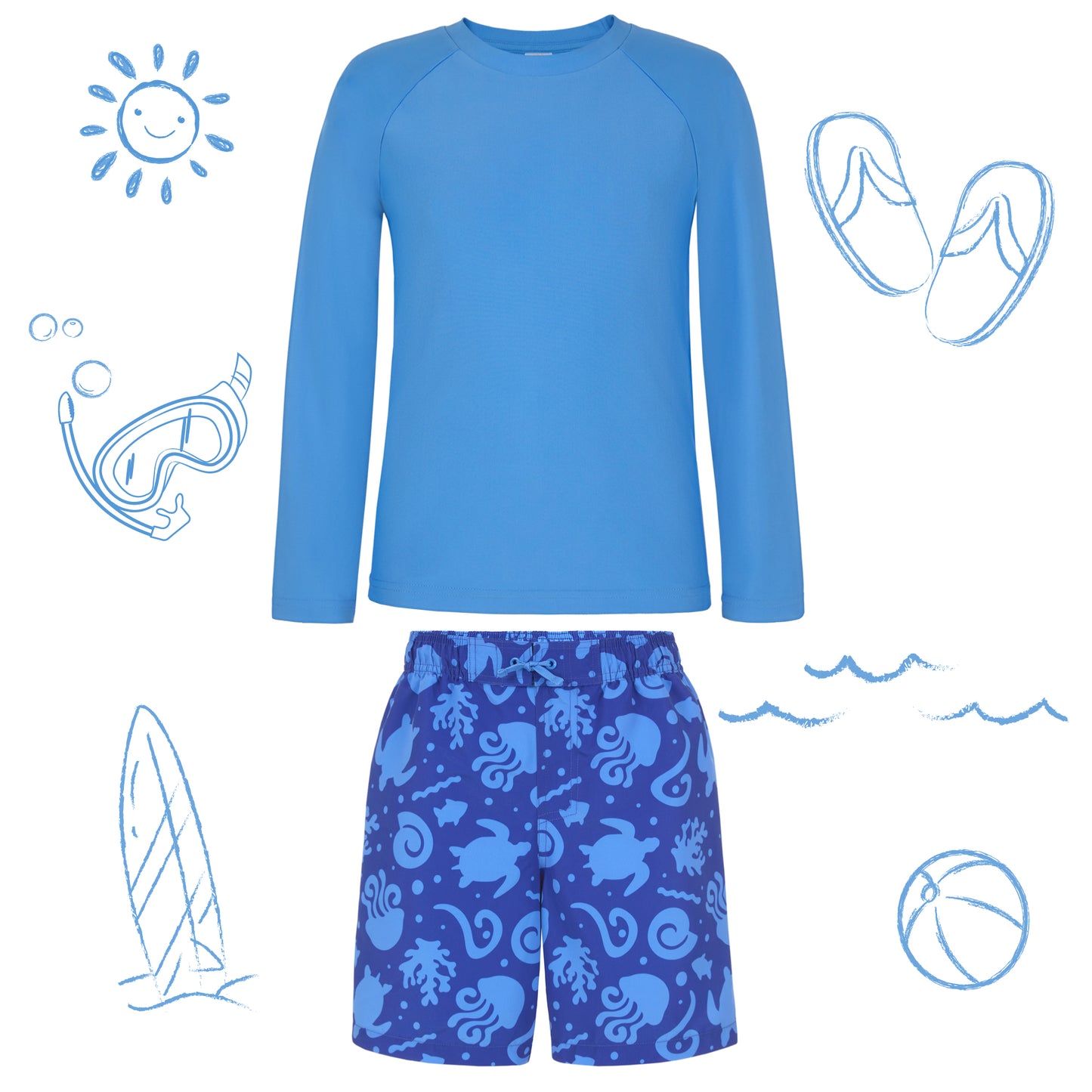 Deep Dive Navy;@A Long Sleeve Rashguard Set in Deep Dive Navy