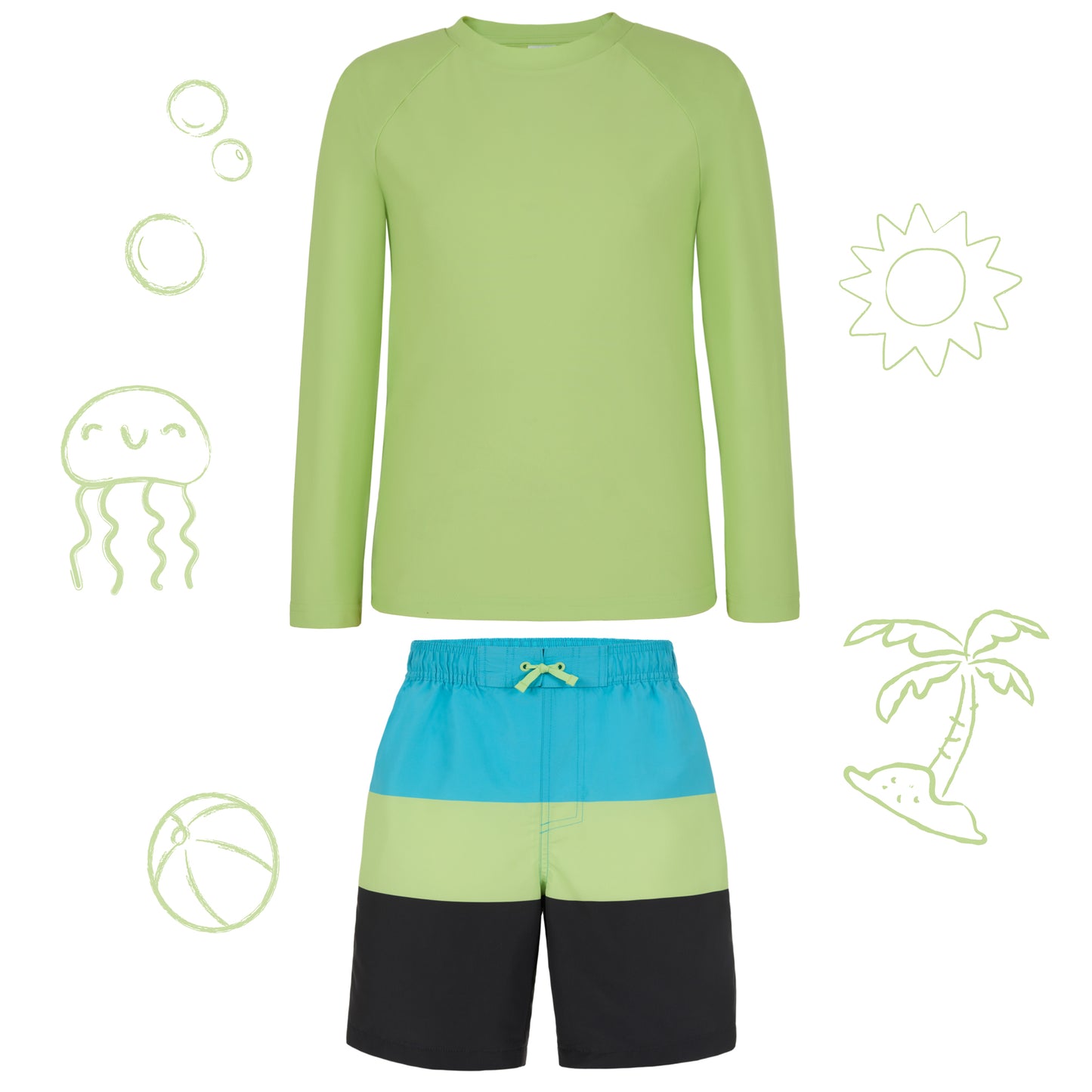 Neon Surfer Stripe;@A Long Sleeve Rashguard Set in Neon Surfer Stripe