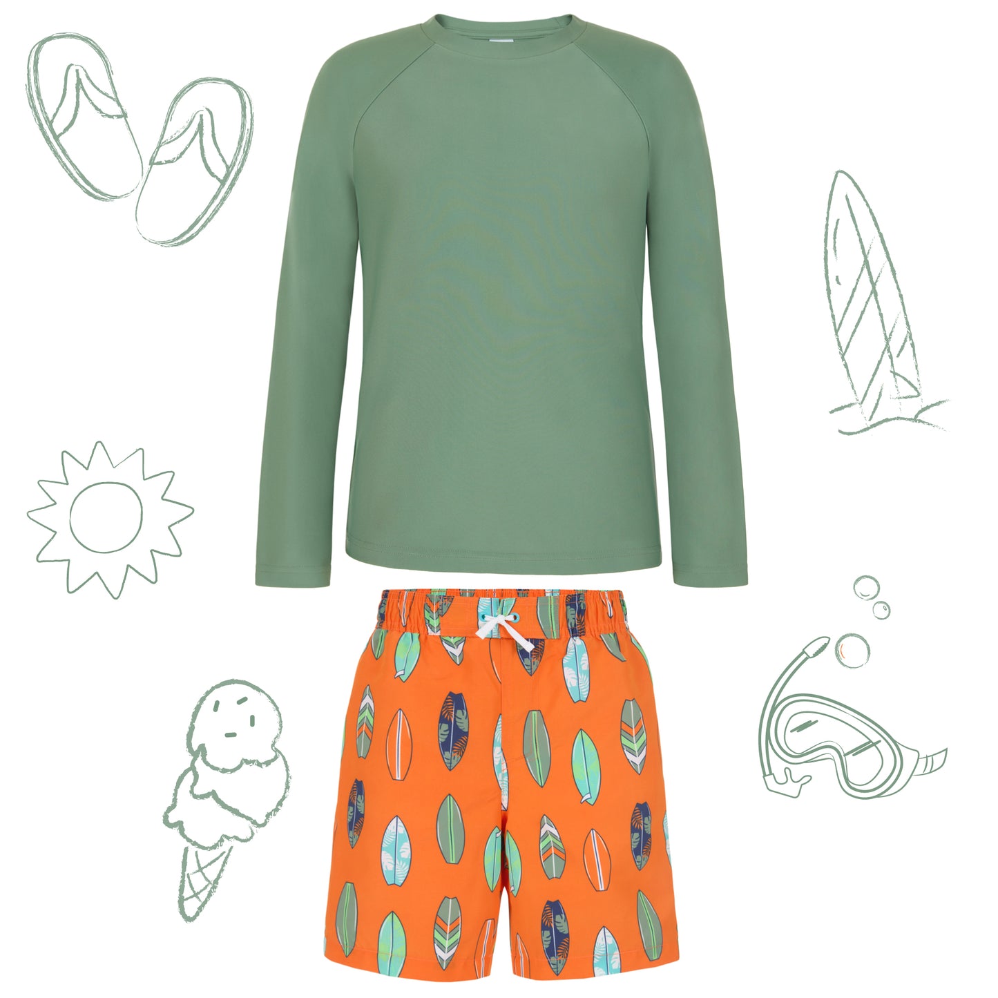 Coastal Tangerine;@A Long Sleeve Rashguard Set in Coastal Tangerine