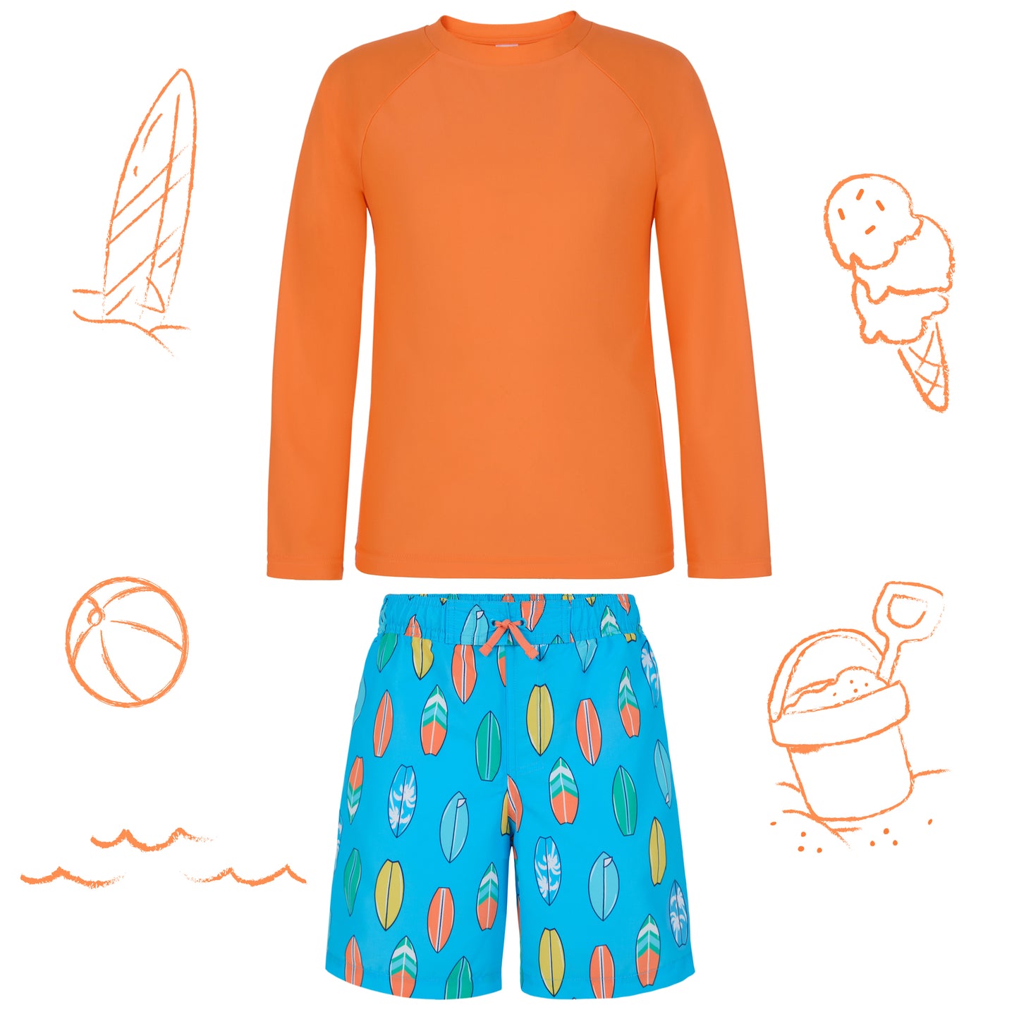 Beach Rider Blue;@A Long Sleeve Rashguard Set in Beach Rider Blue