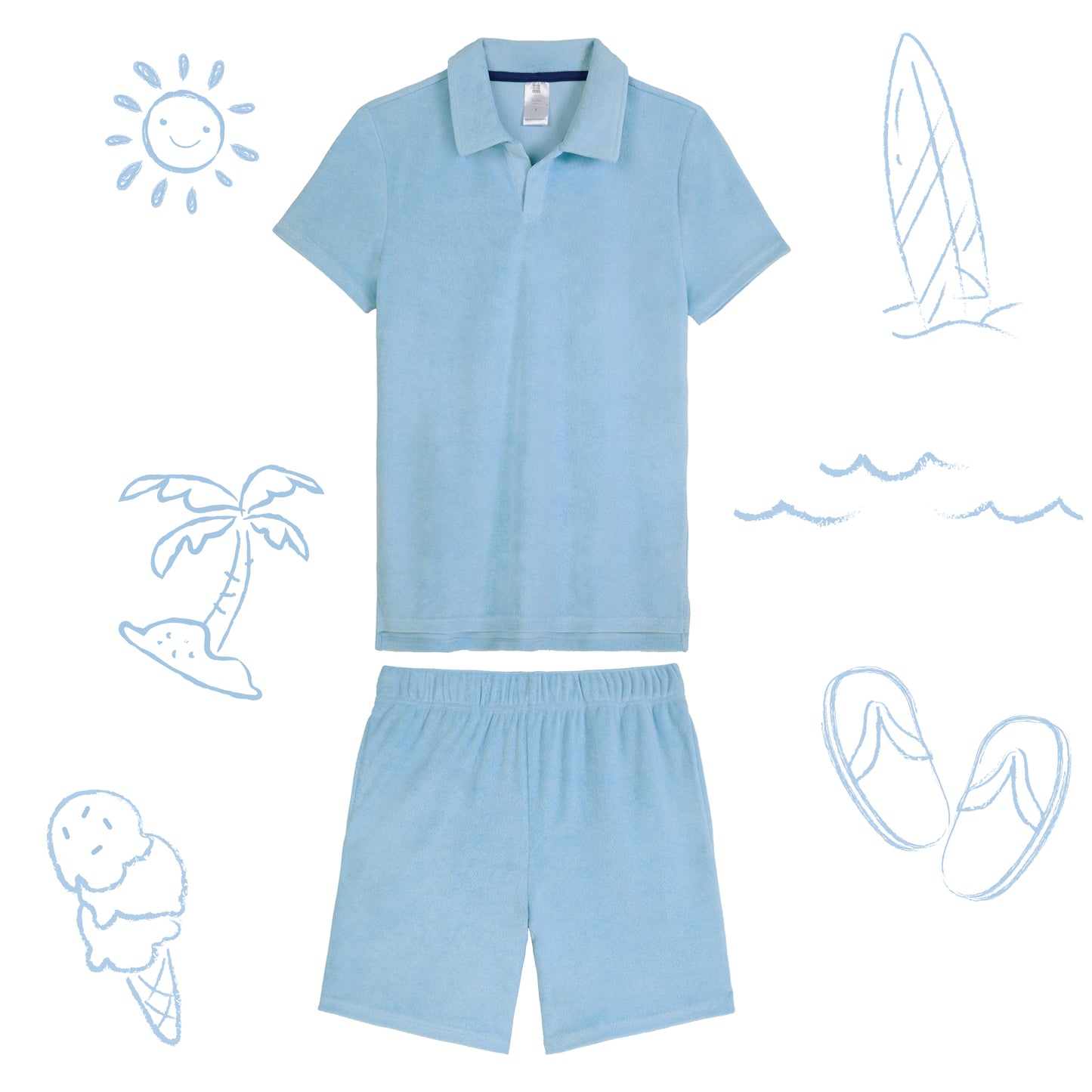 Malibu Tide;@A Men's Terry Polo Short Set in Malibu Tide