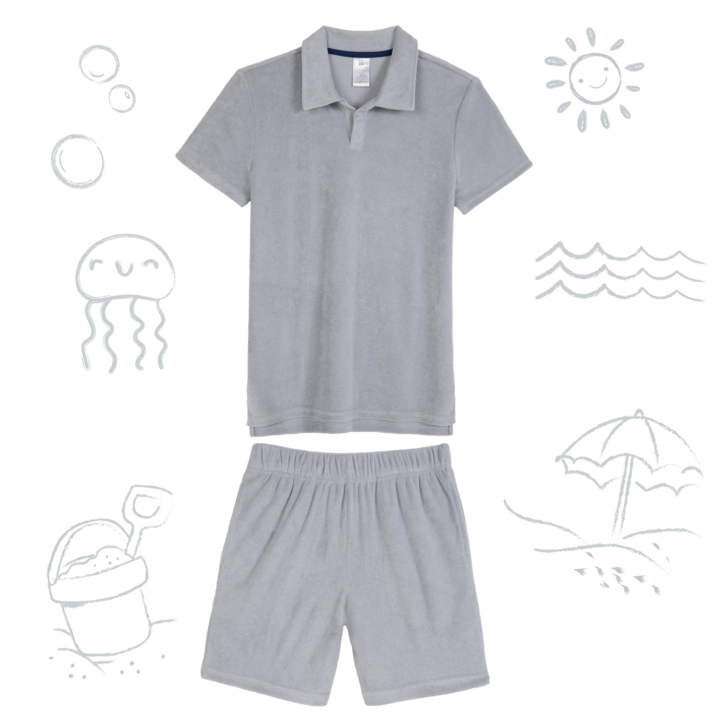 Stone Harbor Grey;@A Men's Terry Polo Short Set in Stone Harbor Grey