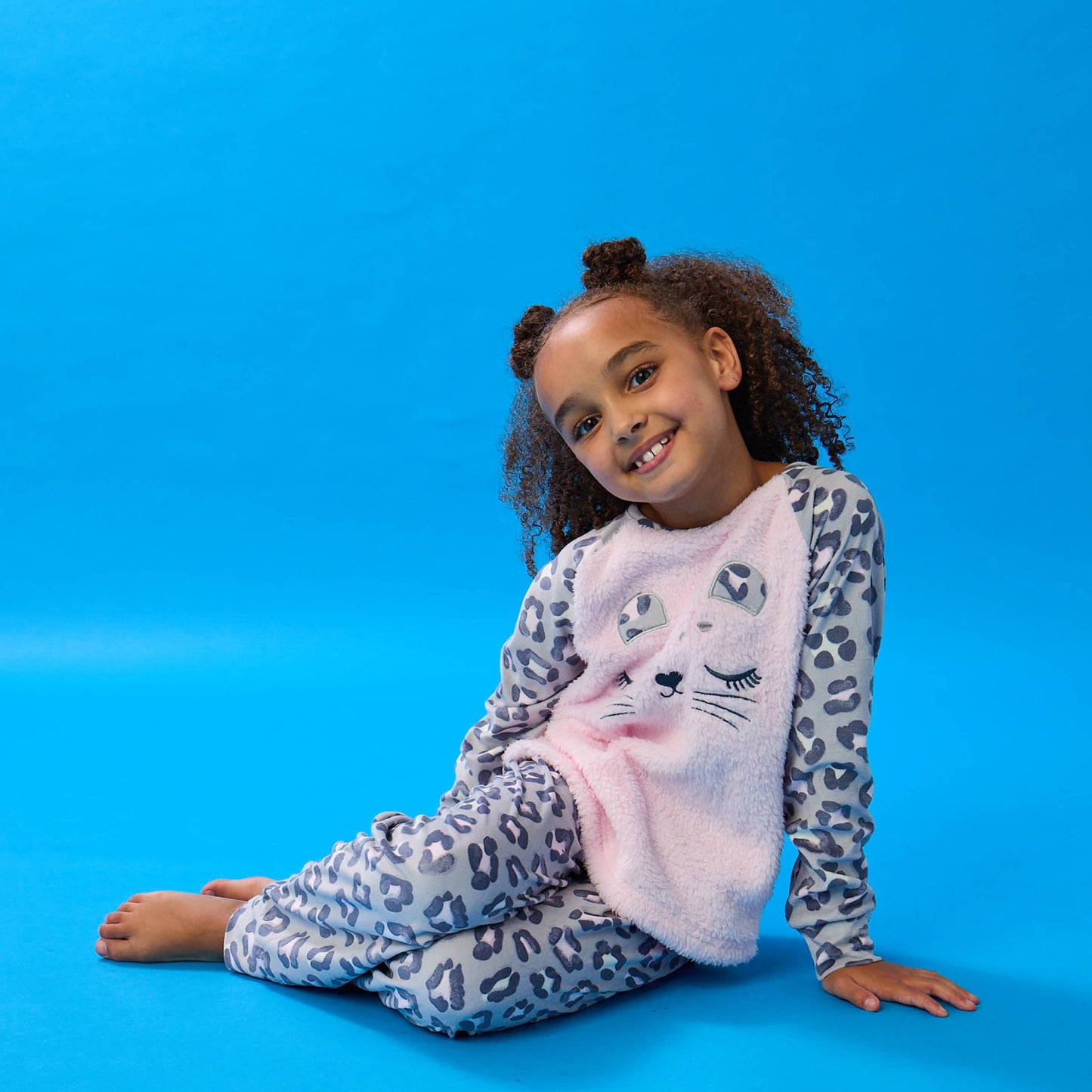 Cheetah;A girl wearing Soft Fleece Animal Pj Set