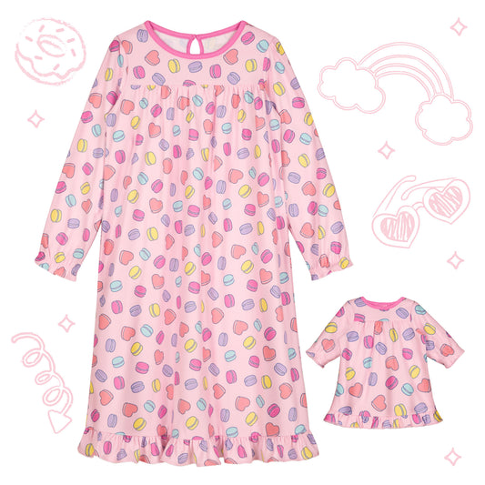 Girls Doll & Me Long Sleeve Ruffle Nightgown