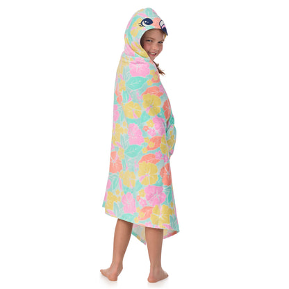 Tutti Frutti Flamingo;@A girl wearing Character Hooded Towels in Tutti Frutti Flamingo

