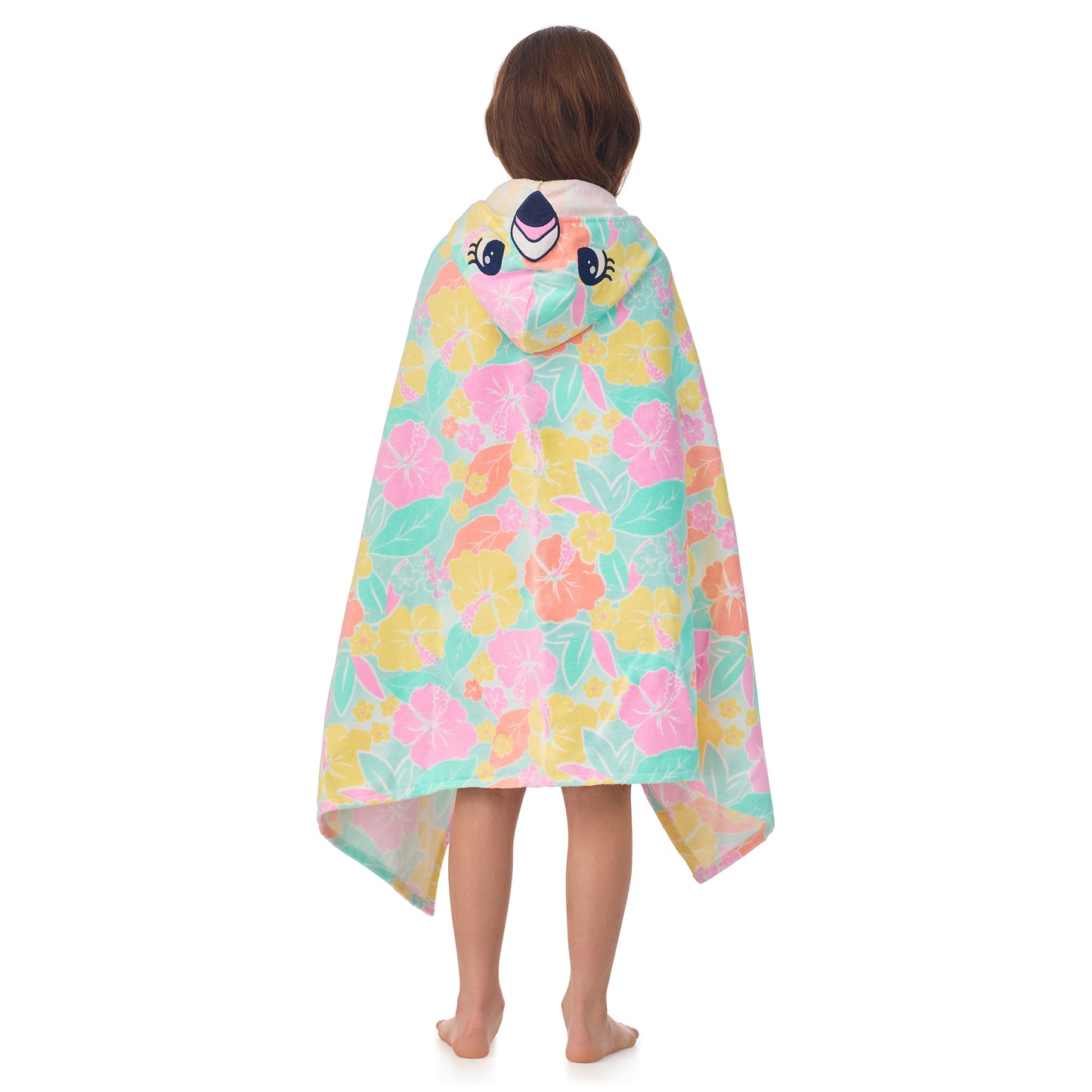 Tutti Frutti Flamingo;@A girl wearing Character Hooded Towels in Tutti Frutti Flamingo
