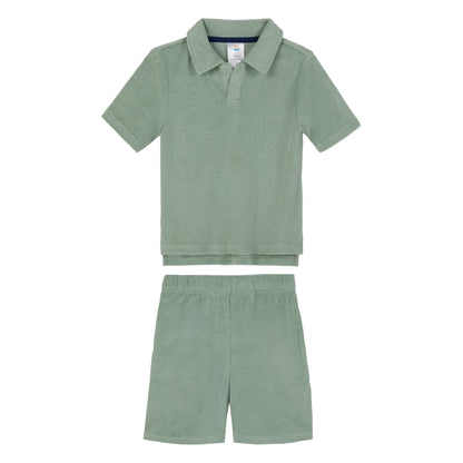 Savannah Moss;@A Boys' Terry Polo Short Set in Savannah Moss
