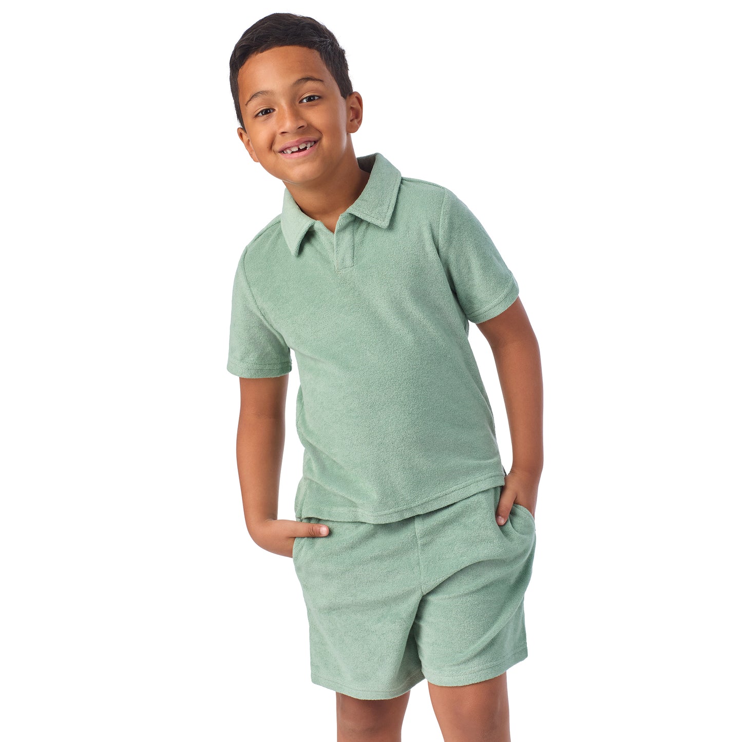 Savannah Moss;@A Boys' Terry Polo Short Set in Savannah Moss
