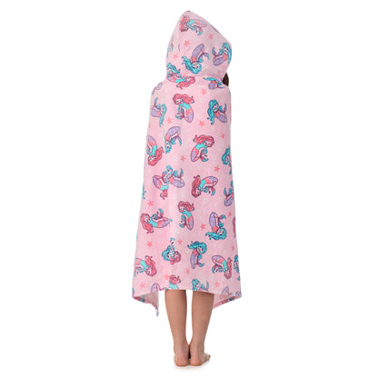 Mermaid Pink;@A girl wearing Character Hooded Towels in Mermaid Pink

