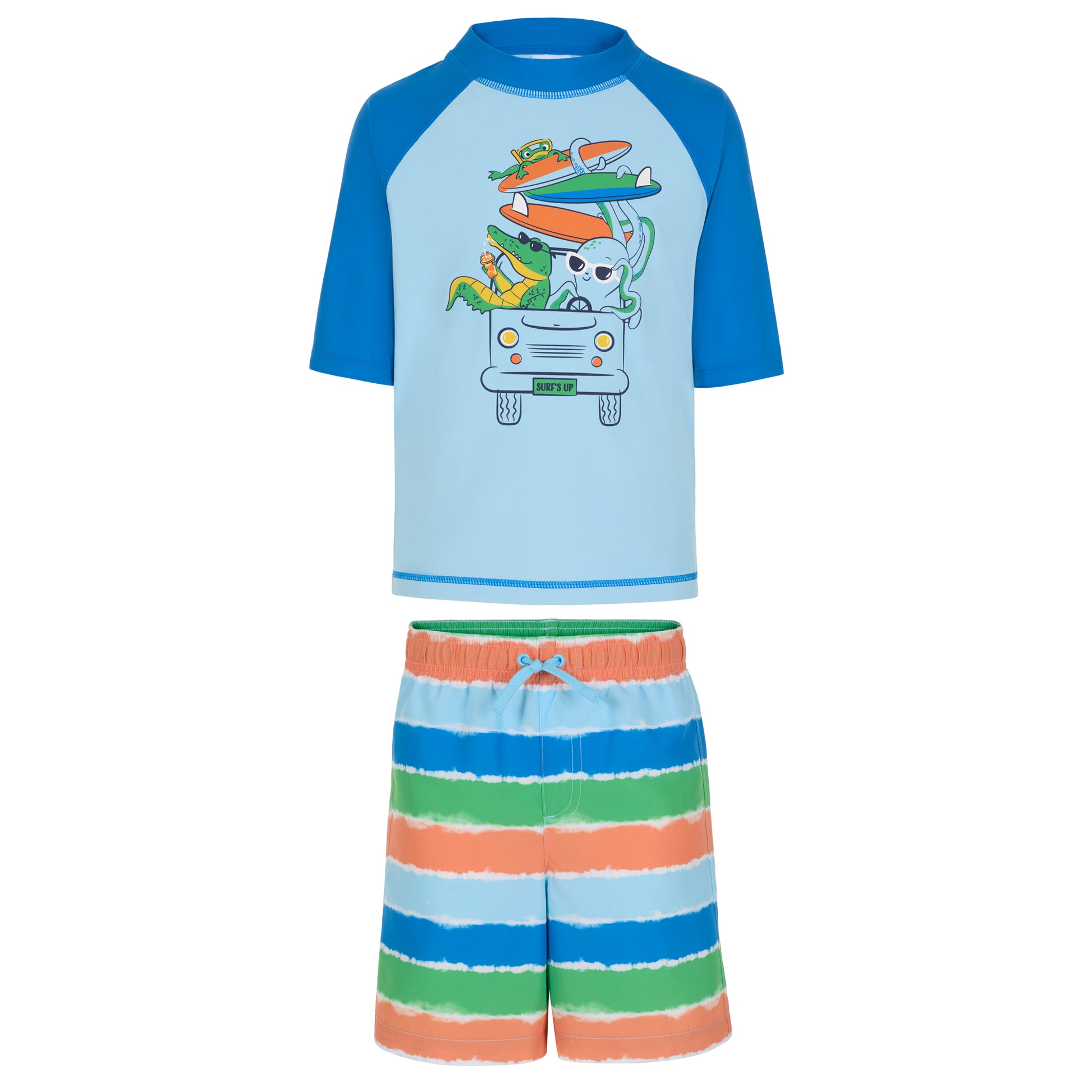 Ride the Wild Stripe;@A Boys' Short Sleeve Rashguard Set in Ride the Wild Stripe
