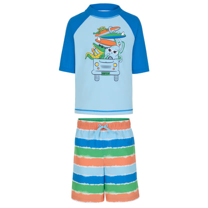 Ride the Wild Stripe;@A Boys' Short Sleeve Rashguard Set in Ride the Wild Stripe
