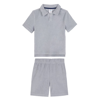 Stone Harbor Grey;@A Boys' Terry Polo Short Set in Stone Harbor Grey
