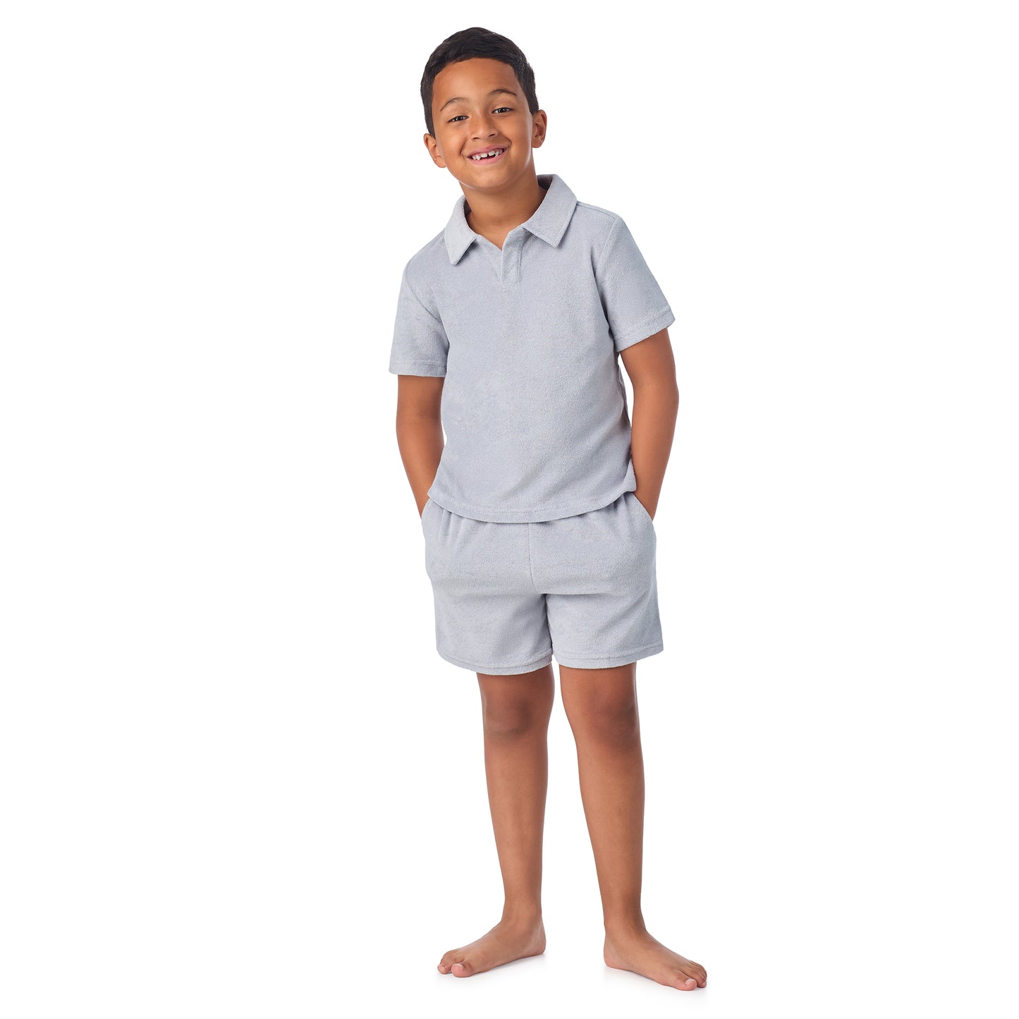 Stone Harbor Grey;@A Boys' Terry Polo Short Set in Stone Harbor Grey
