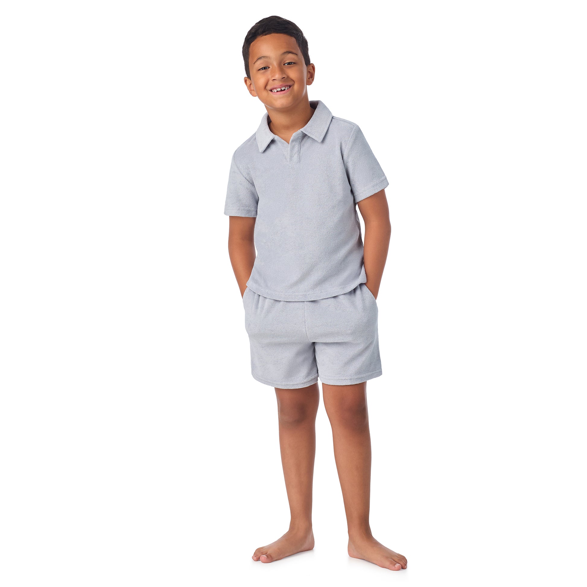 Stone Harbor Grey;@A Boys' Terry Polo Short Set in Stone Harbor Grey
