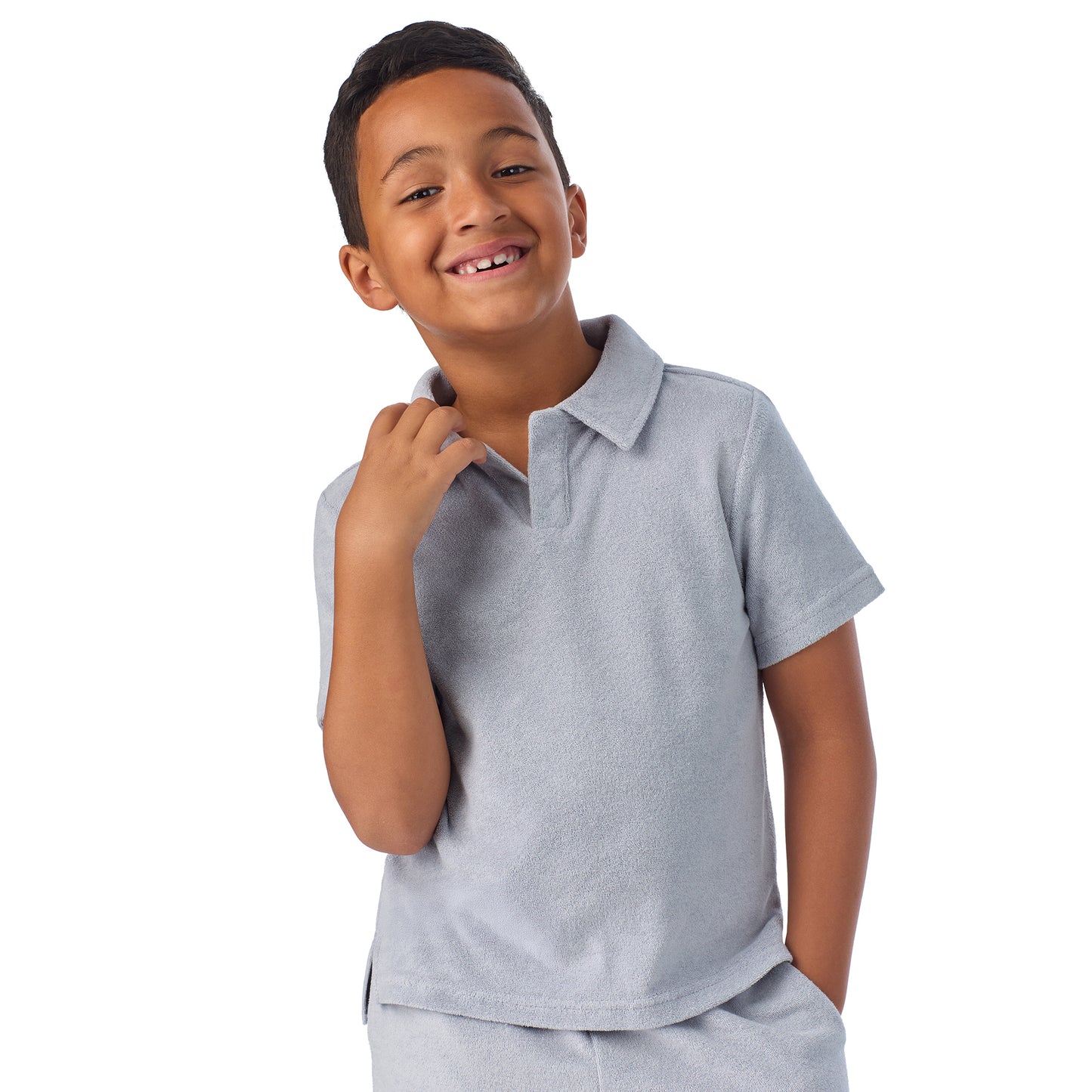 Stone Harbor Grey;@A Boys' Terry Polo Short Set in Stone Harbor Grey
