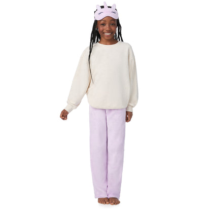 Dreamscape Lilac;@A girl wearing 2 Pack Fuzzy Pj Pants With Eye Mask 